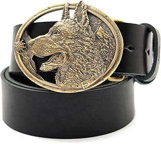 German Shepherd belt buckle with a leather belt, Shepherd breed dog solid brass belt buckle on casual leather belt