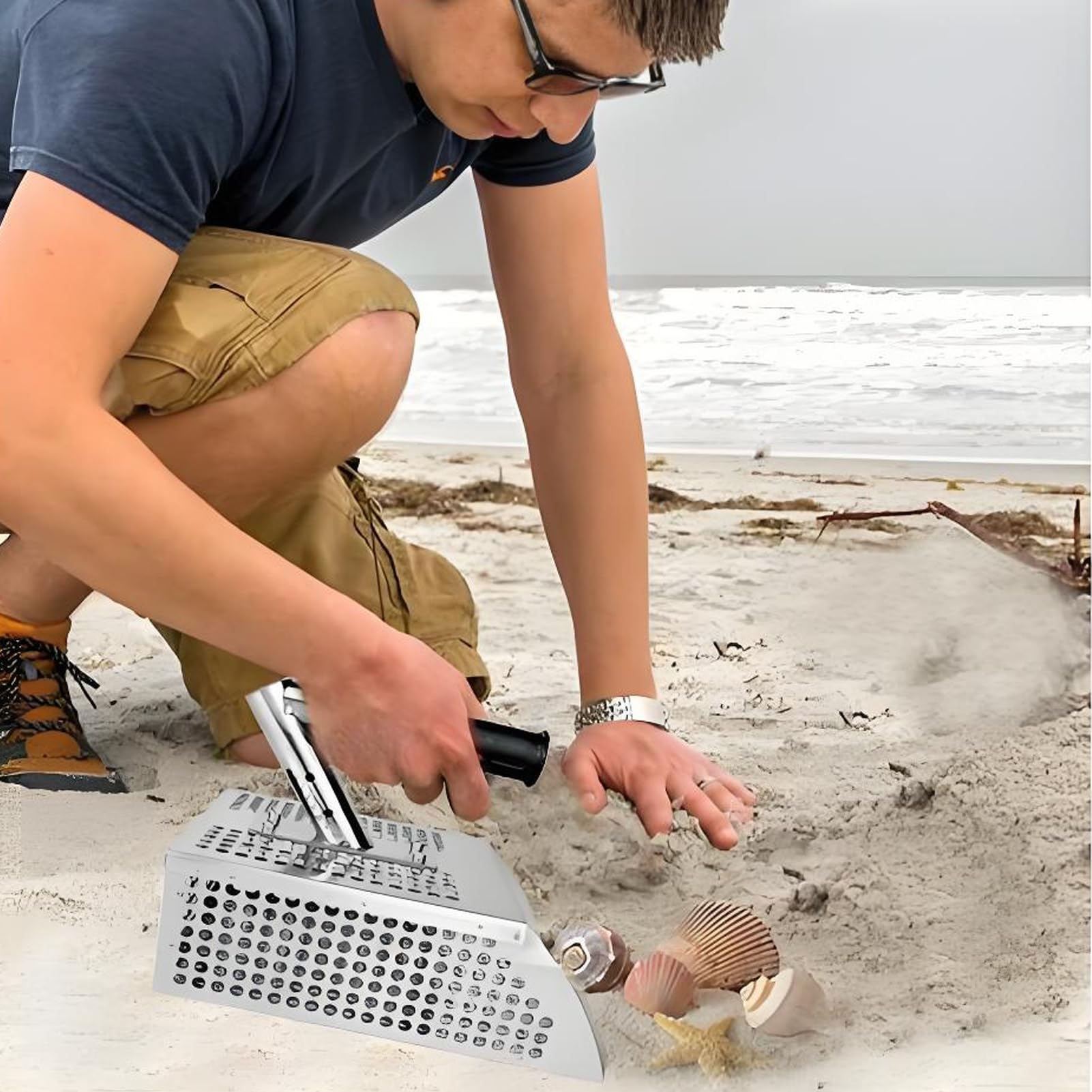 Pala para Detector de Metales Pala de Playa con Mango Largo Antideslizante | Pala de con mango largo para Hombres y Mujeres Excavación Búsqueda Tesoro Playa Verano