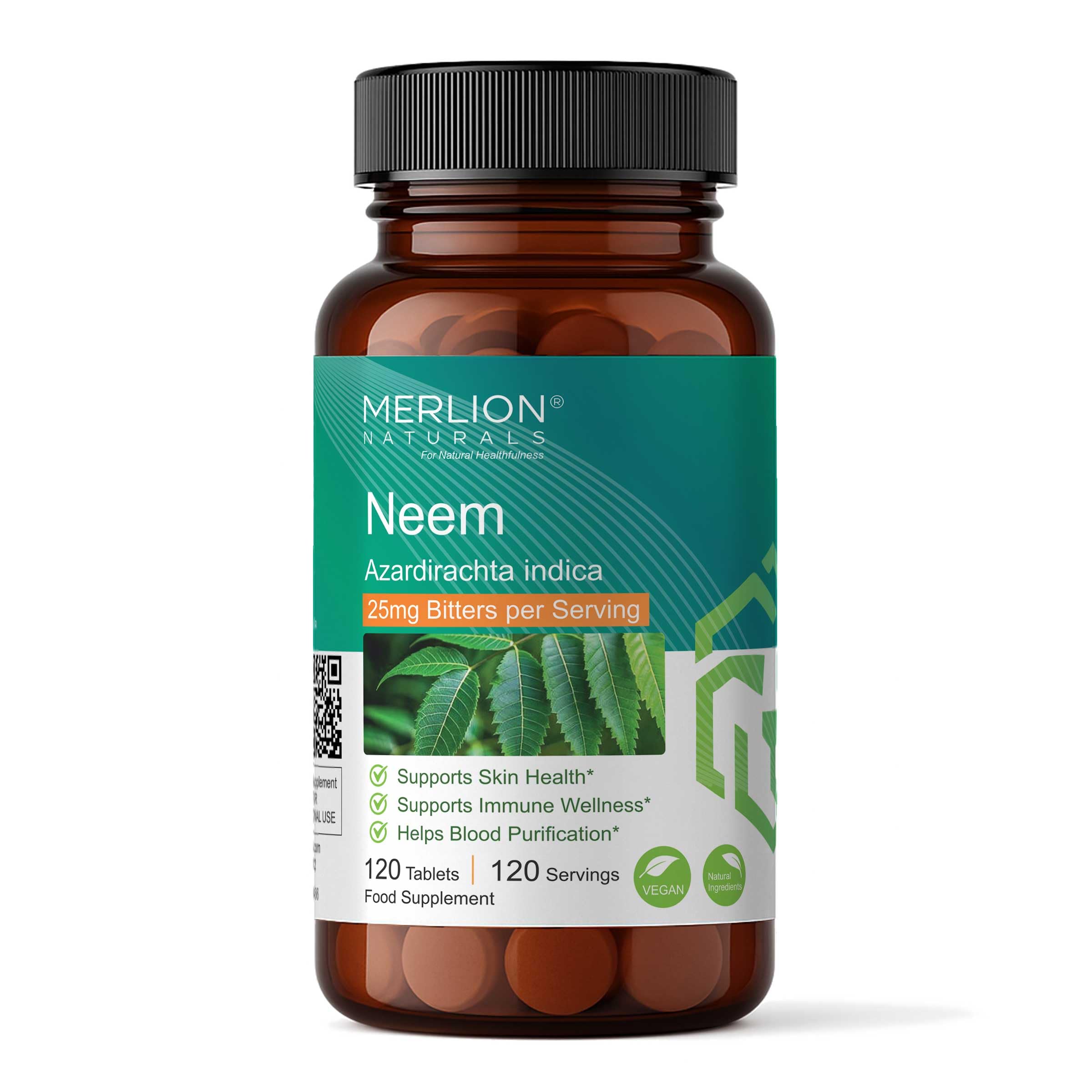 Merlion Naturals Neem Tablets Azardirachta indica, All Natural, Pure Herbs 500mg x 120 Tablets