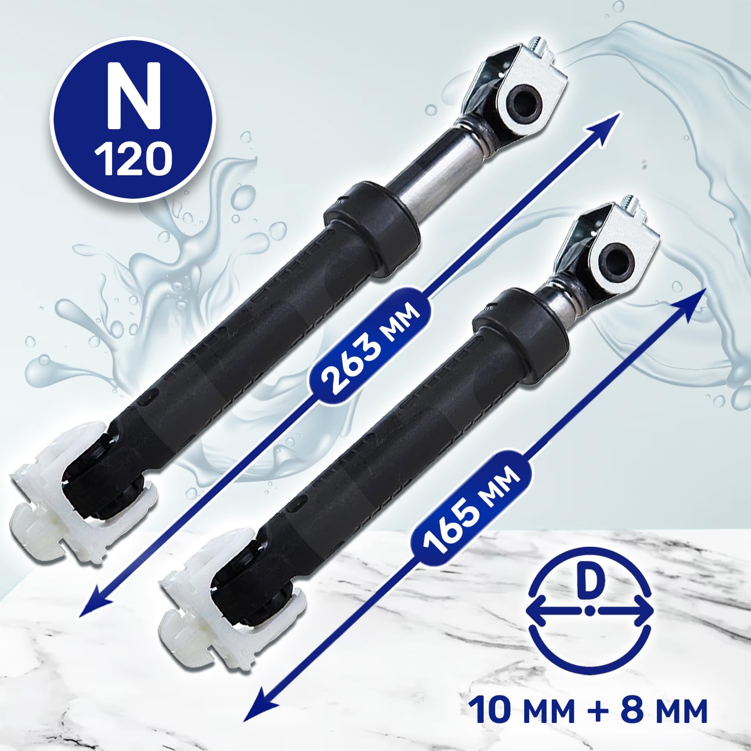 2 szt. Amortyzator pralka 120N Ø10mm Ø8mm z oryginalnym kodem 461971408981 461975277441 481252918062 481252918063 C00313195 C00317130 dla Whirlpool - Wyprodukowano w Europie - MONTERAL