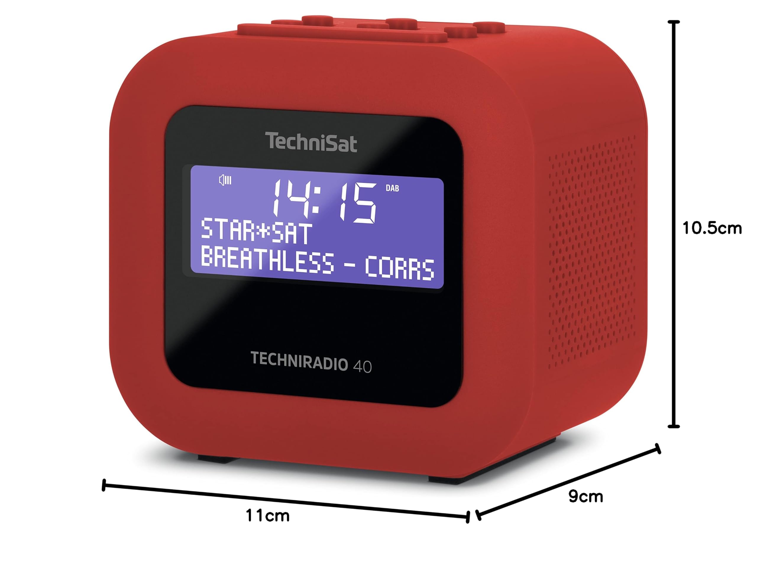 TechniSat TECHNIRADIO 40 - DAB+ Radio Sveglia (DAB, VHF, sveglia con due tempi di sveglia regolabili, Sleeptimer, funzione Snooze, display LCD dimmerabile, funzione ricarica USB) rosso (0002/2940)