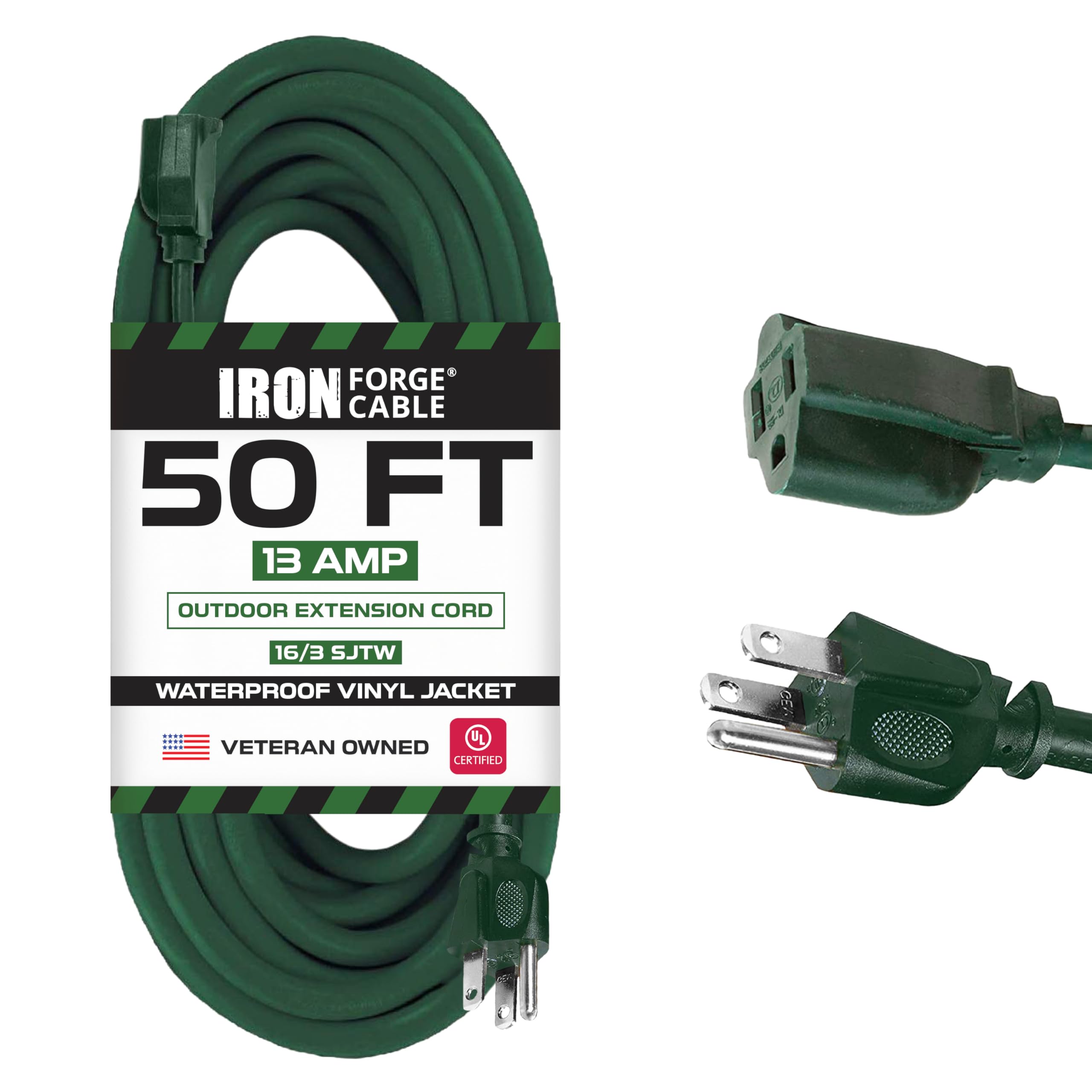 Cable de extensión para Exteriores – 16/3 SJTW Resistente Cable de extensión Verde con Enchufe de 3 Clavijas para Seguridad – Ideal para jardín y electrodomésticos Principales