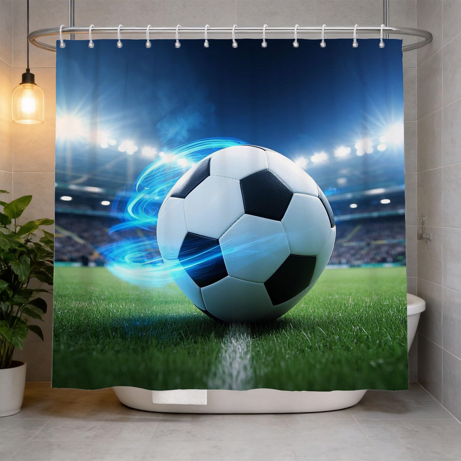 Hongduo 3D Football Shower Curtain for Stalls Bathtubs Sport Bathroom Decor Shower Curtain Set Polyester Fabric Waterproof 180x180cm/71X71 Inch with Hooks