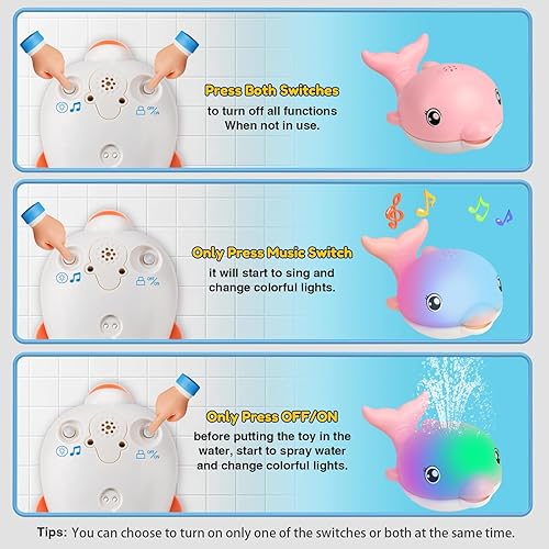 Miniatura 3 de Juguetes de baño para bebés, juguetes de baño de carga magnética mejorados para niños de 1 a 3 años, rociador de juguete de baño con delfín