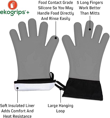 Miniatura 11 de Ekogrips+ - Guantes de horno de silicona de alta calidad, cómodos, impermeables, resistentes al calor, guantes de barbacoa para parrilla, puño largo