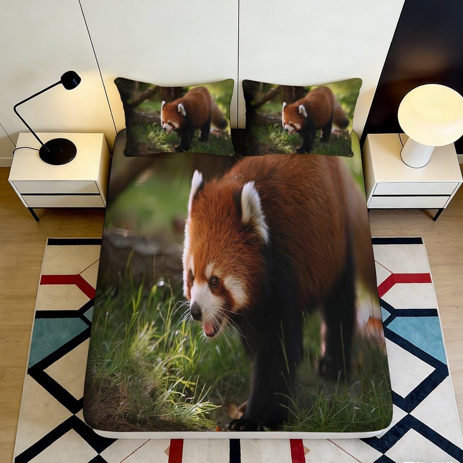 Jqzkxnhpbr Style-3 3D Printed Red Panda Fitted Sheet Microfiber Soft Animal Forest Bed Cover For Bedroom Guest Room Dorm Mattress Decor 90X200x25cm