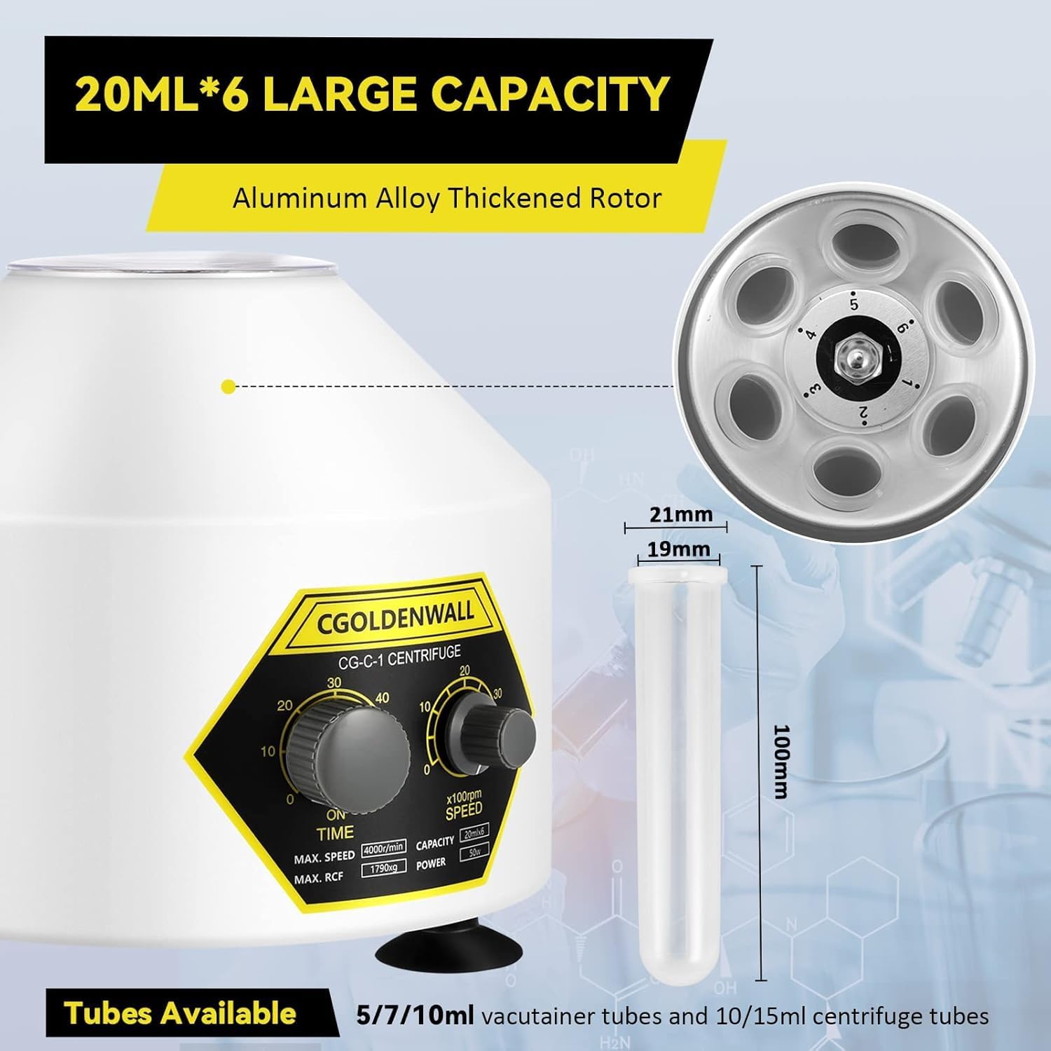 CGOLDENWALL 800D Electric Centrifuge Centrifugal Machine Medical Lab Centrifuge Centrifugal Capacity: 20ml x 6 Speed: 4000rpm
