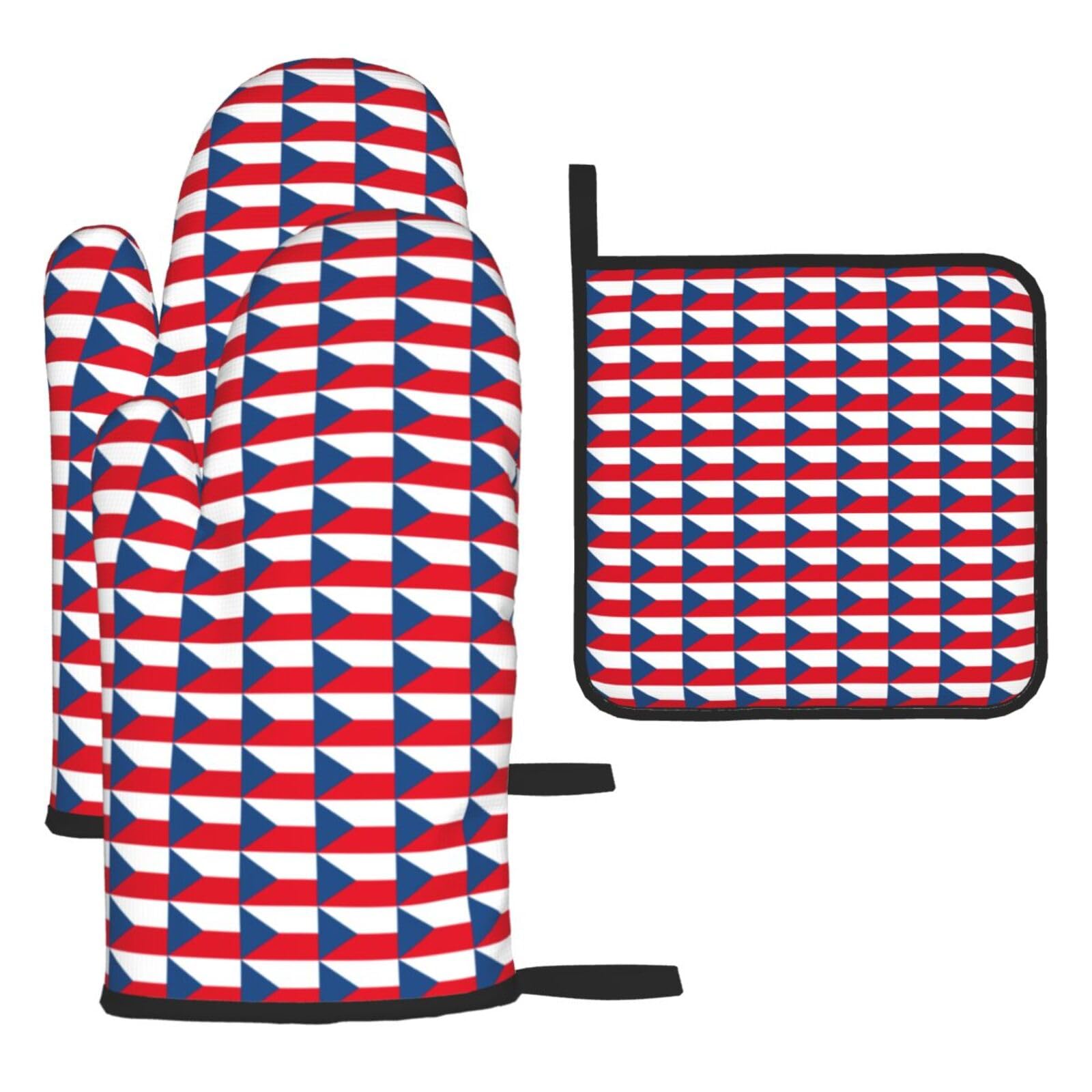 Flag Of The Czech Republic Print Oven Kitchen Gloves For Baking Outdoor Grilling Home Use Mitts Microwaving Bbq