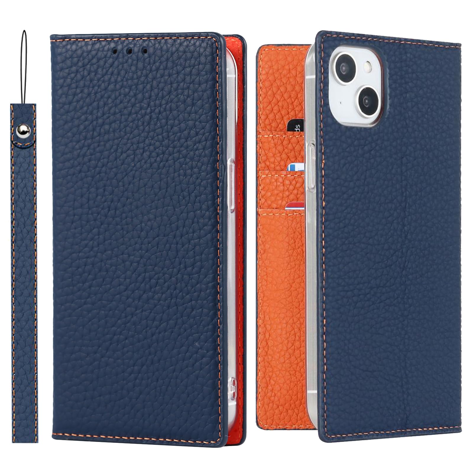 Coque iPhone 14 Plus en cuir véritable bleu élégant ELTEKER
