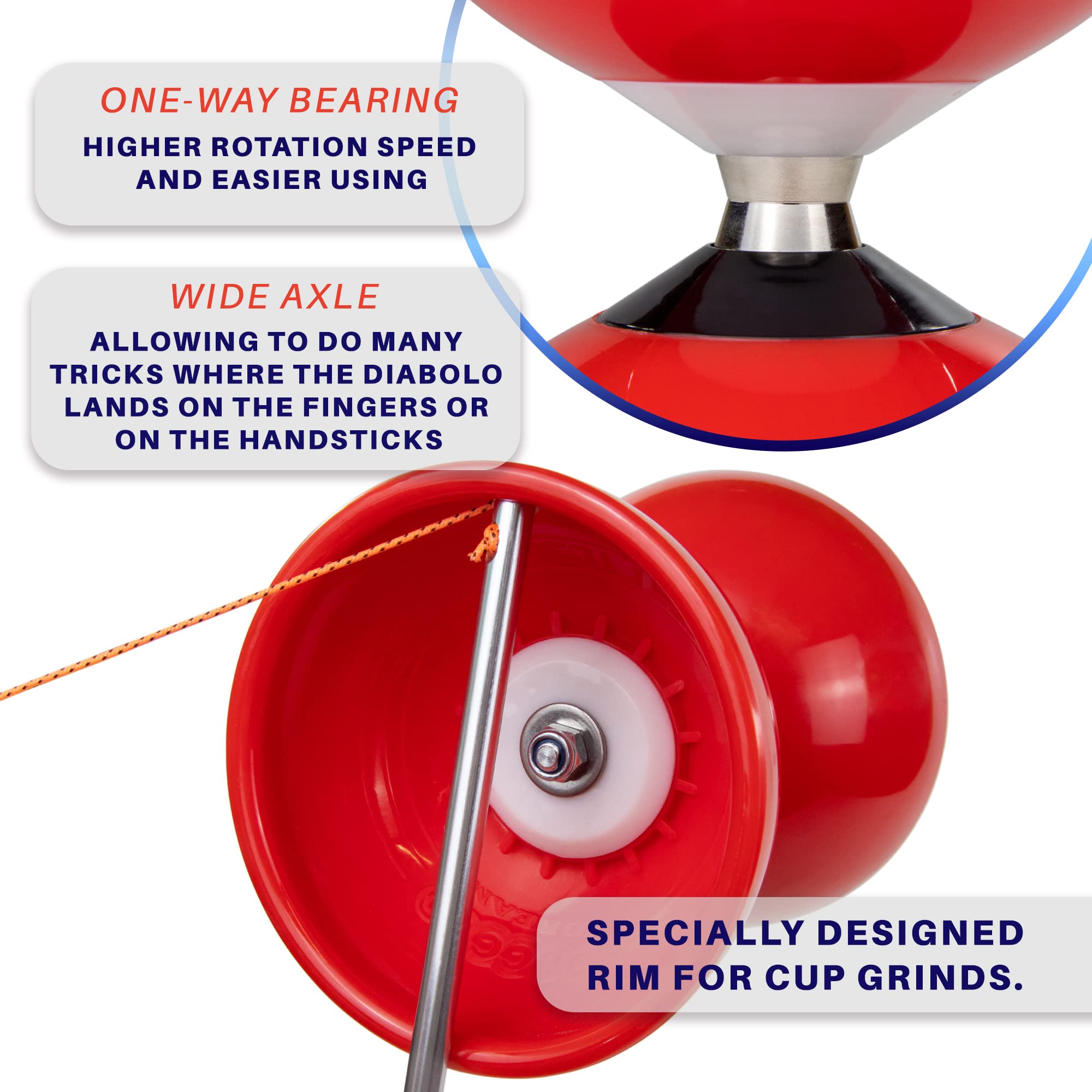 Juggle Dream Carousel Diábolo Set para Malabares - Pro Triple Rodamiento Diábolo con Varillas de Aluminio y Vídeo de Aprendizaje en Línea (Rojo)