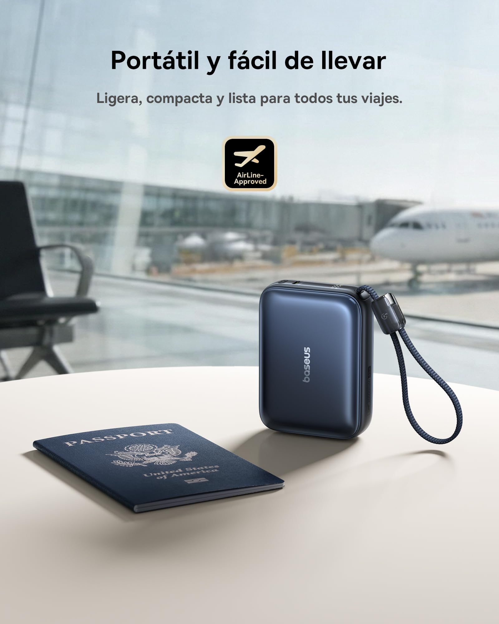 Baseus AC22 Mini Powerbank 20000mAh, Batería Externa Portátil Carga Rápida PD 45W con Cable USB-C Integrado, Power Bank Compacta para iPhone 17/16/15, Samsung S26/S25 Ultra, iPad y Pixel 10/9