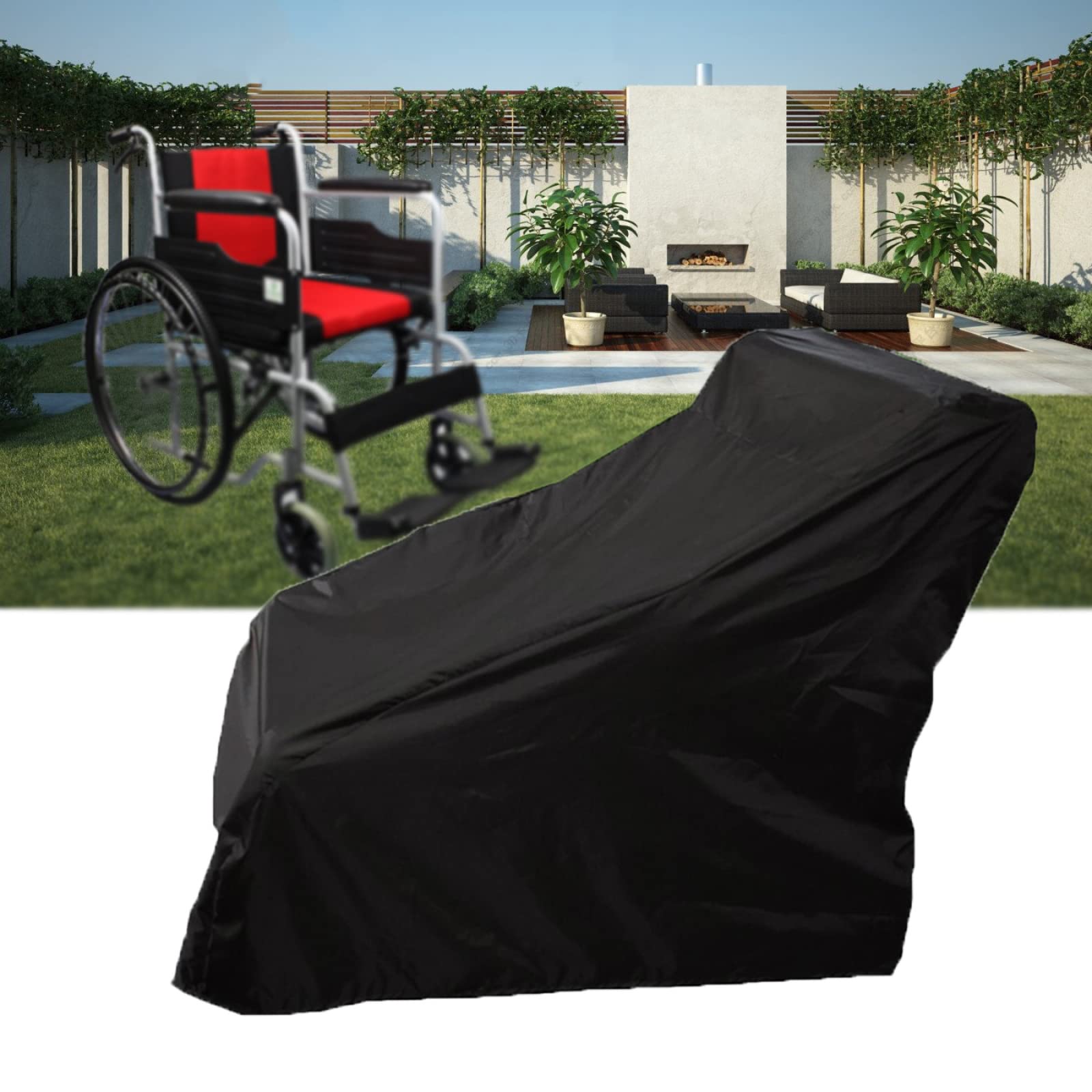 Funda para Silla De Ruedas Impermeable Al Aire Libre, 210D Funda para Lluvia para Silla De Ruedas Funda Protectora Duradera a Prueba De Viento y Resistente a Los Rayos,Black-S:115x65x90cm