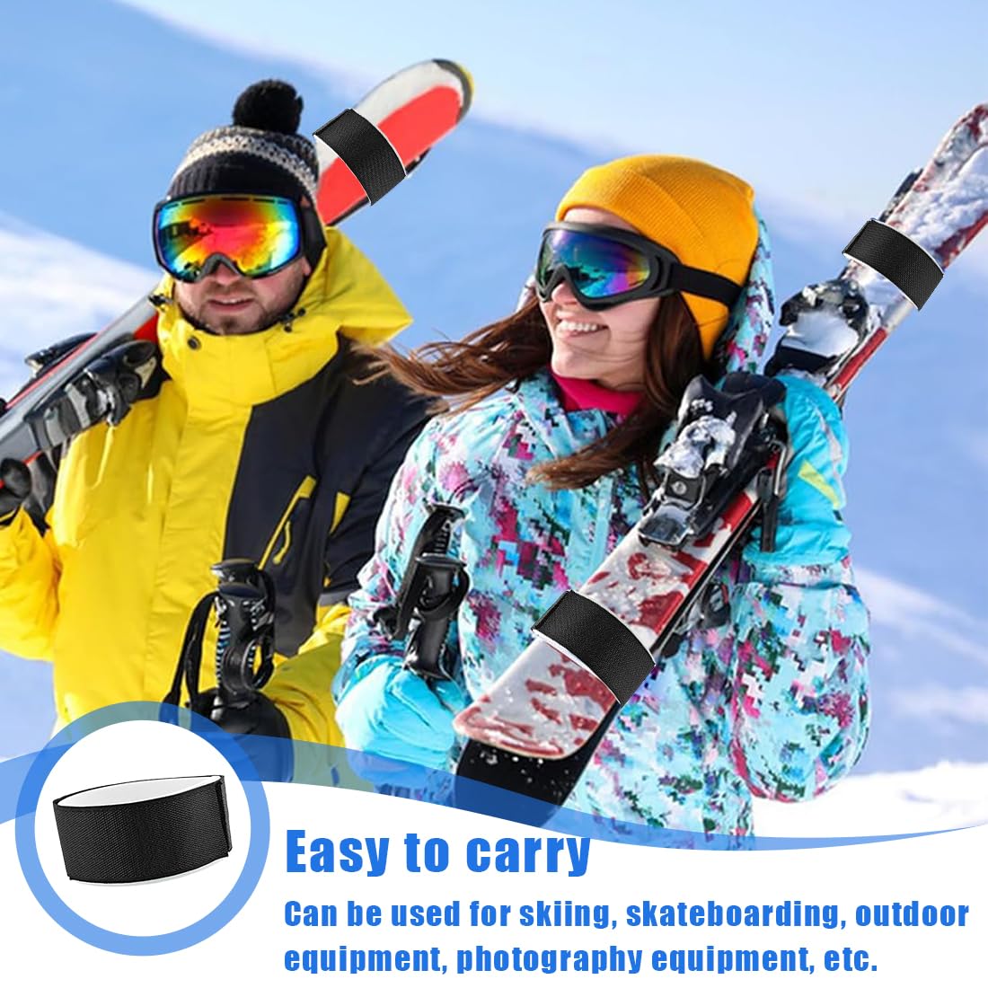 NHQ 6 Pièces Sangle de Ski,Dispositif Retenue Frein Ski,Attache Ski,Snowboard Binding Straps,Ski à Sangle de Transport Réglable,Bande de Fixation Nylon,pour Snowboard,L'alpinisme,en Plein Air