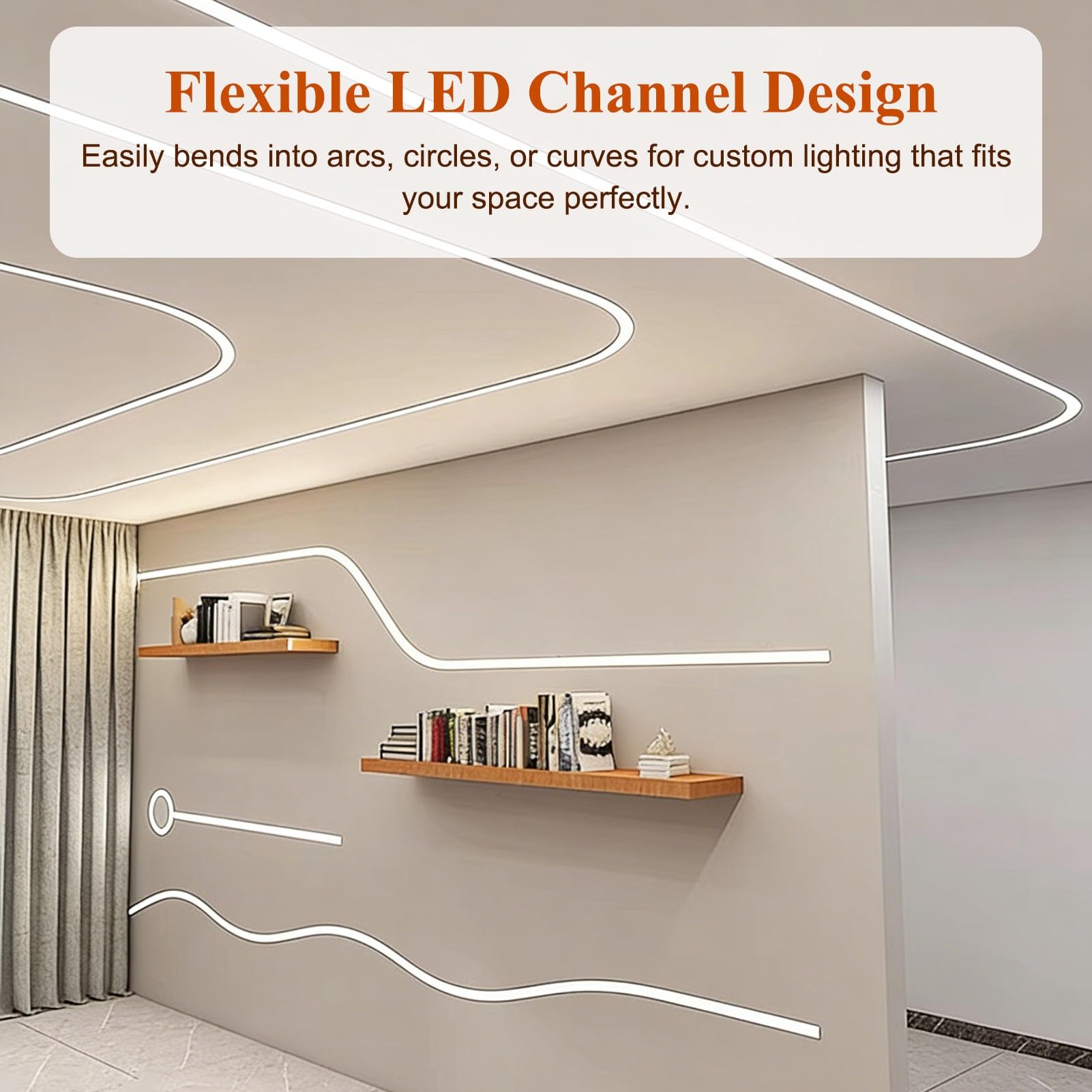 Striscia luminosa pieghevole con diffusore lattiginoso, canale in alluminio da incasso per modanatura curva flessibile a parete e soffitto, lunghezza 2 m
