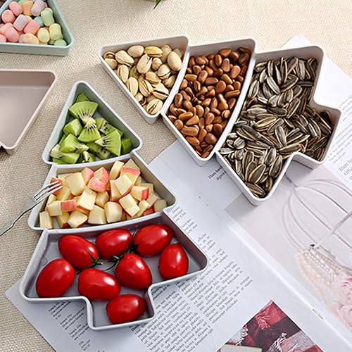 Miniatura 6 de 2 platos en forma de árbol de Navidad, bandeja de plástico dividida para servir aperitivos, 3 compartimentos multifunción para servir alimentos para