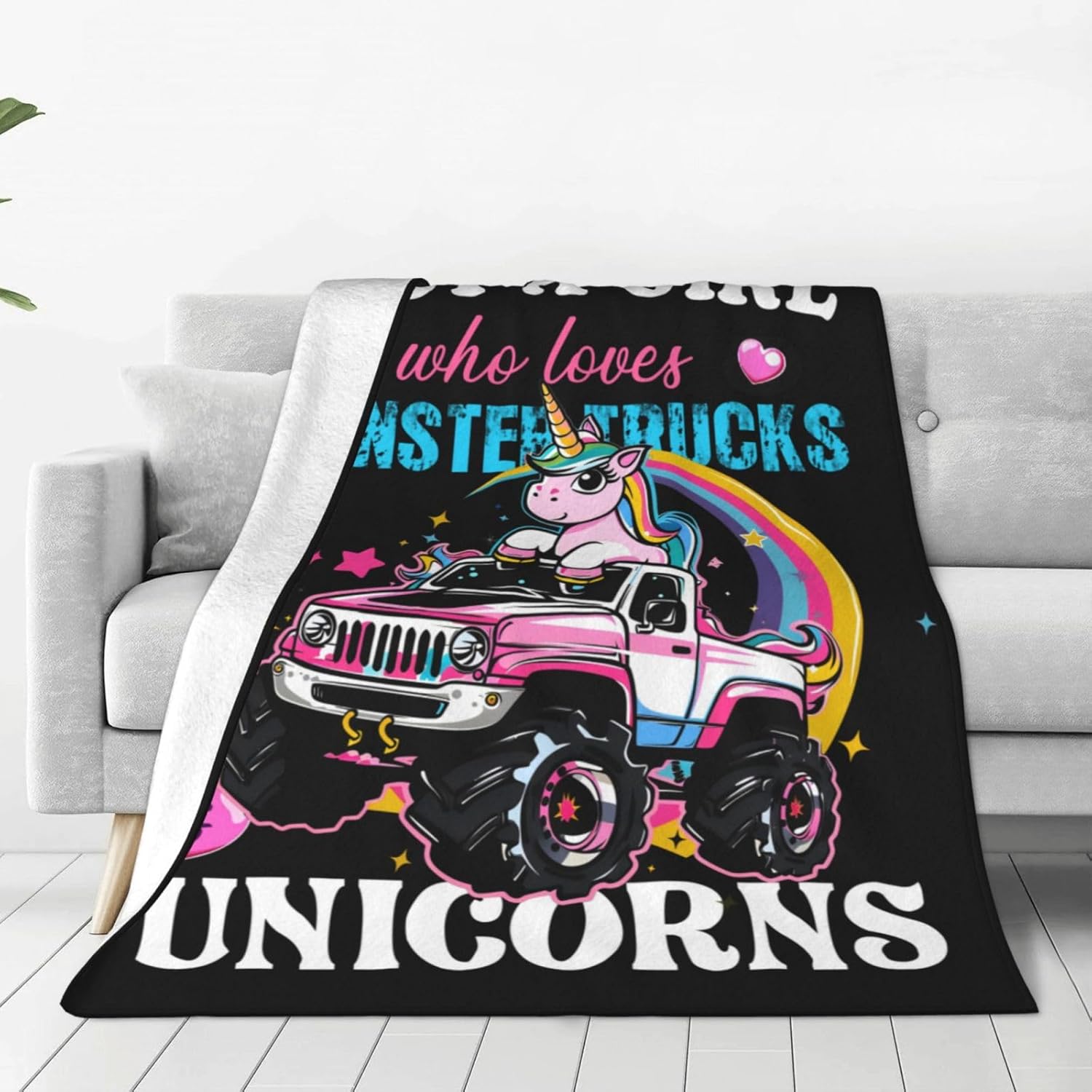 Just A Girl Who Love Trucks Unicorns Blanket Truck Unicorn Decor Throw Blanket Gifts for Girls Boys Super Warm Soft Plush Fleece Flannel Blanket Couch Bedding Blanket for Adults Kids Women Men 50"X40" - Image 9