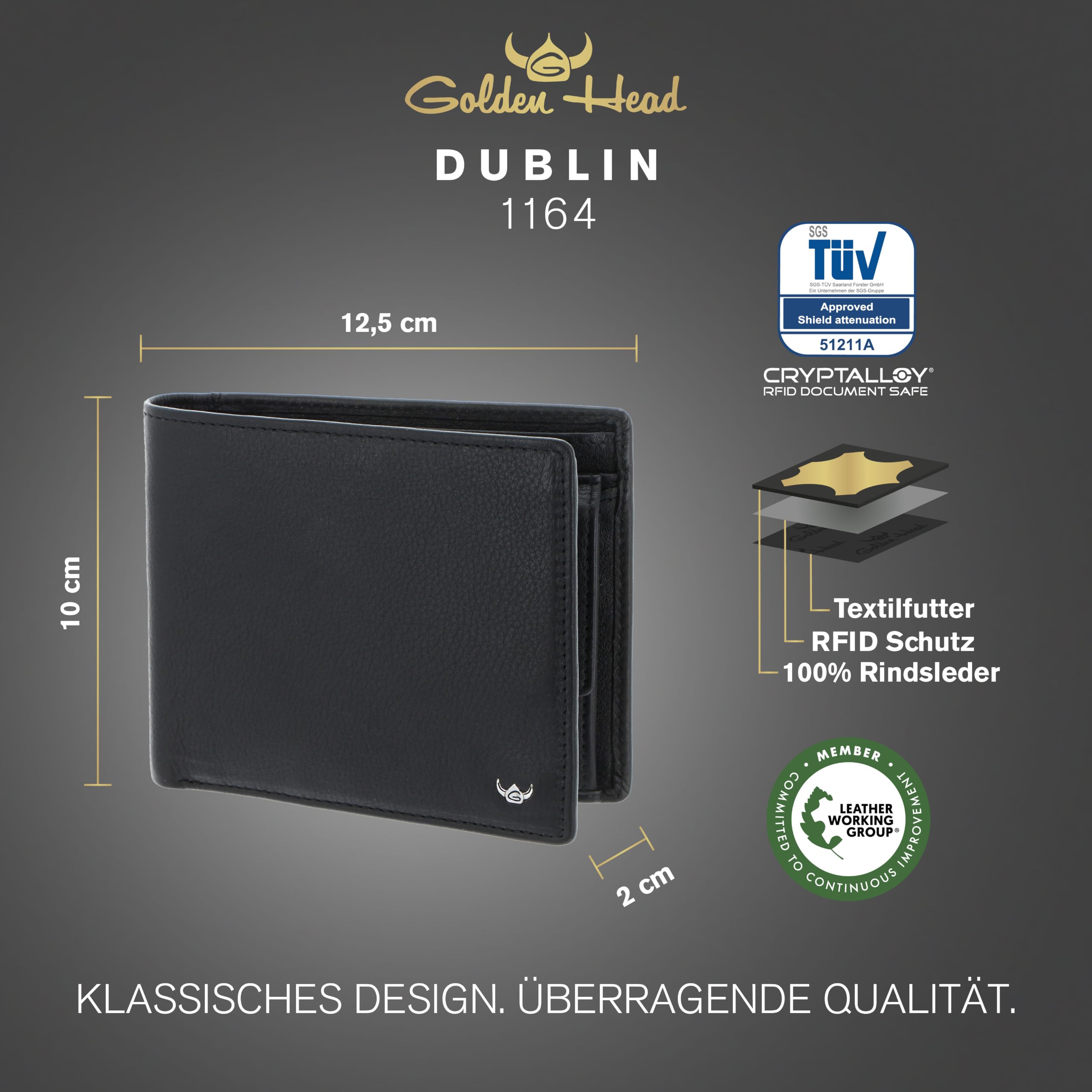 Golden Head Leder Geldbörse Dublin RFID Protect Scheintasche 1164 Schwarz