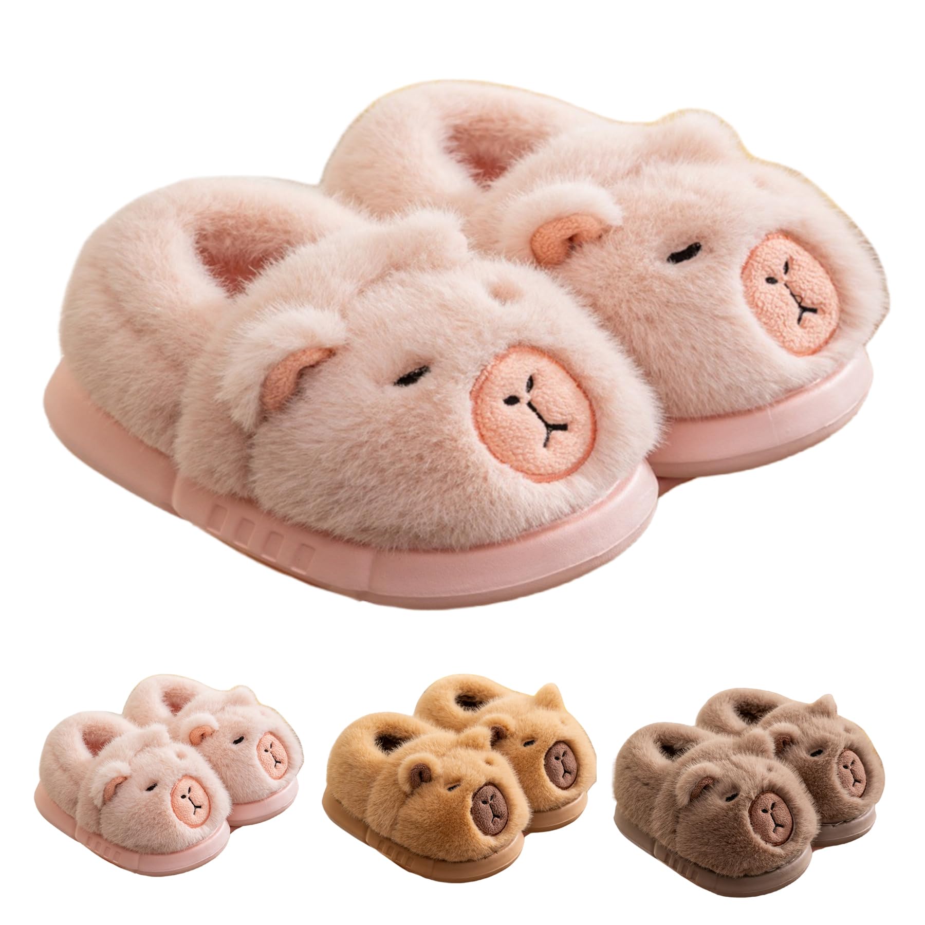Capybara Slippers for Women Men, Cute Fluffy Animal Slippers, Warm Indoor Non-Slip Capybara Slippers (Pink,36) — image 1