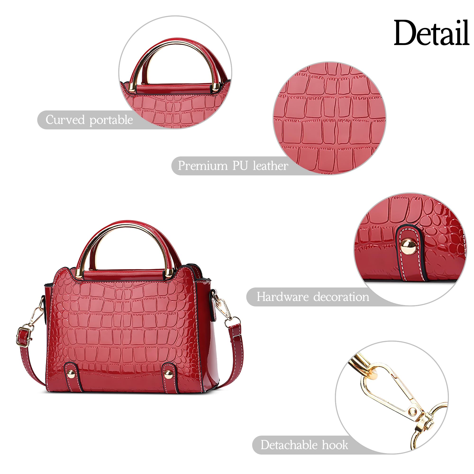 Sac à Main Femme Élégant Exquis Sac à Bandoulière Pour Femme Embossage en Texture Crocodile Plusieurs Poches Poignée Supérieure Quotidien Voyage Festival de Musique Imperméable PU