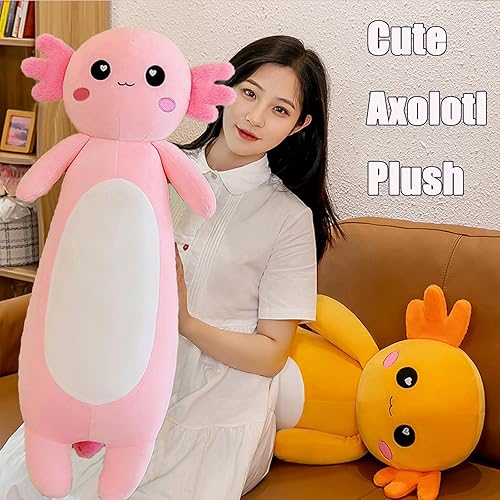 Miniatura 2 de Almohada larga de felpa de ajolotl, lindo animal de peluche de ajolote, juguete de peluche suave para niñas y niños (31.49 pulgadas, rosa)