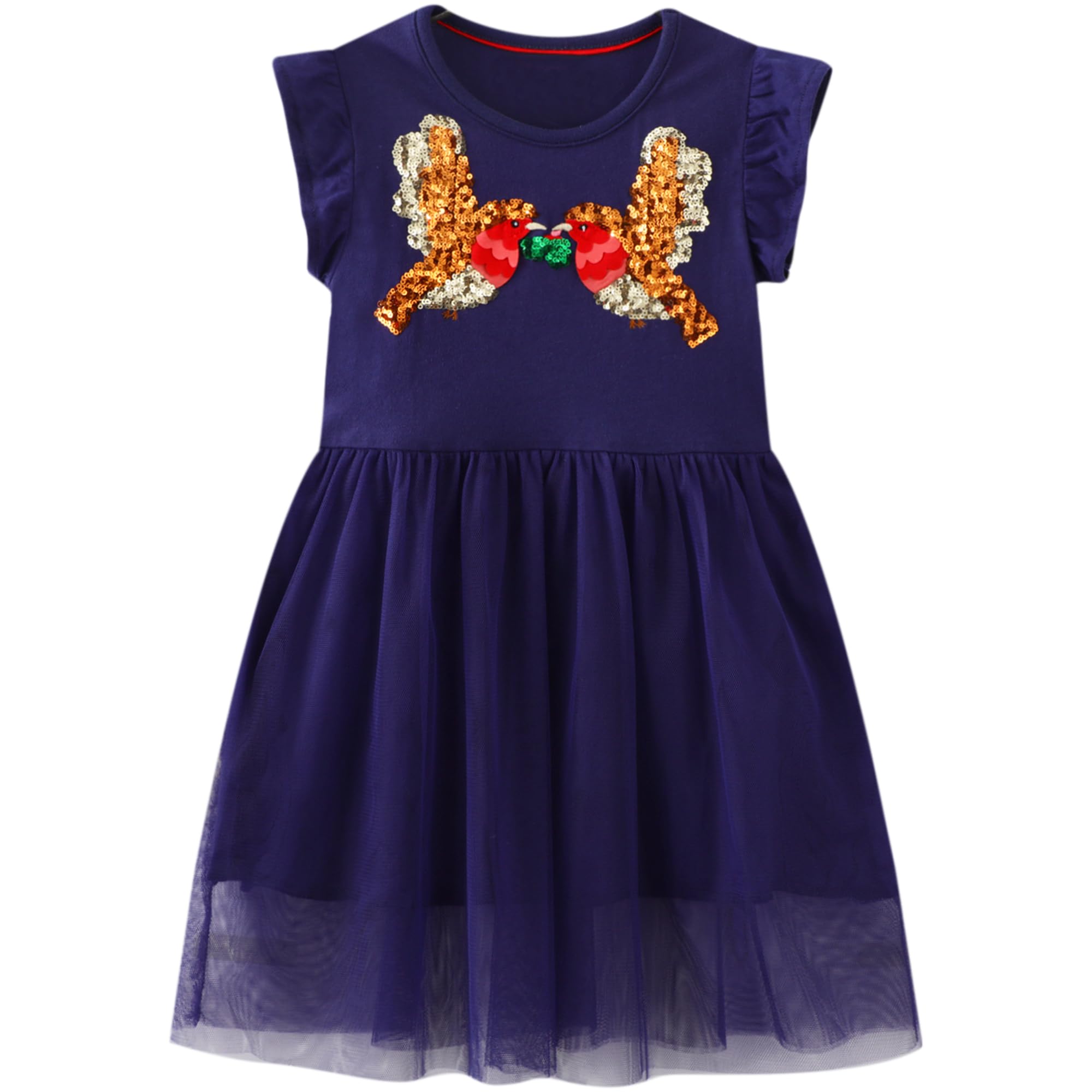 Baogaier Vestido Niña Unicornio Impresión Algodón Lentejuelas con Tul Cuello Redondo Vestidos Princesa para Fiesta de Verano Ropa Talla 2-7 Años
