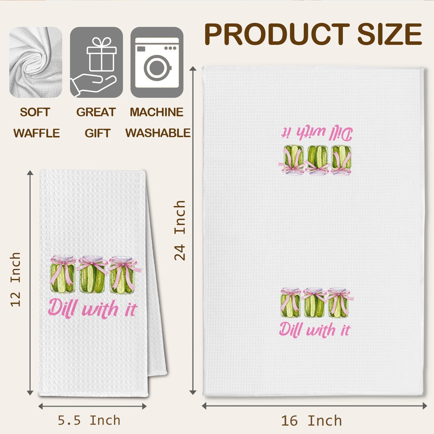 Pickle Gifts Kitchen Towels, Gifts for Pickle Lovers Dish Tea Towels for Kitchen Decor, Dill with It Coquette Pink Bow Decorative Hand Towels, 16x24 Inch - Image 6