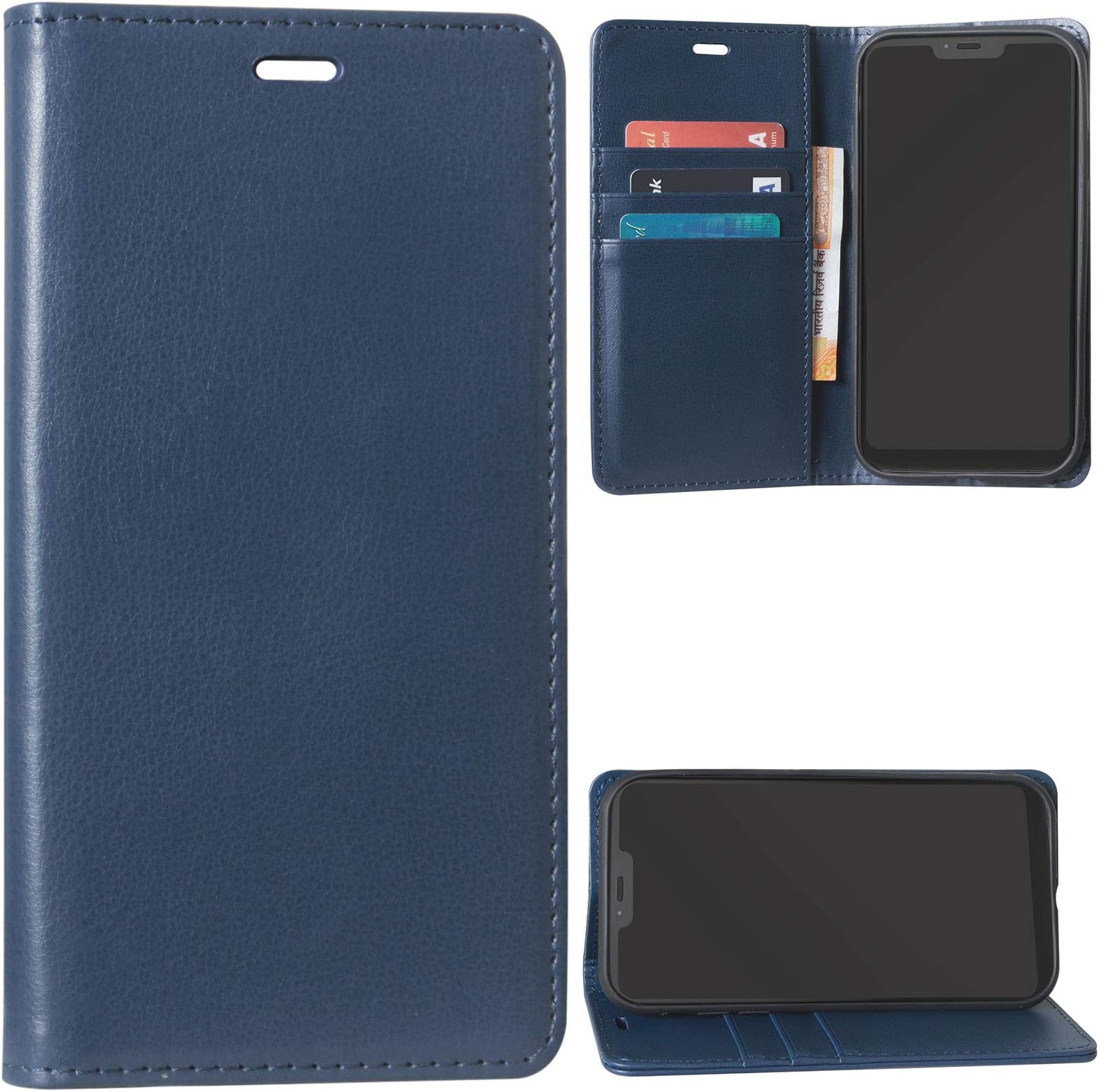 teckraft leather wallet case Flip Cover cover for redmi note 8 pro (blue)