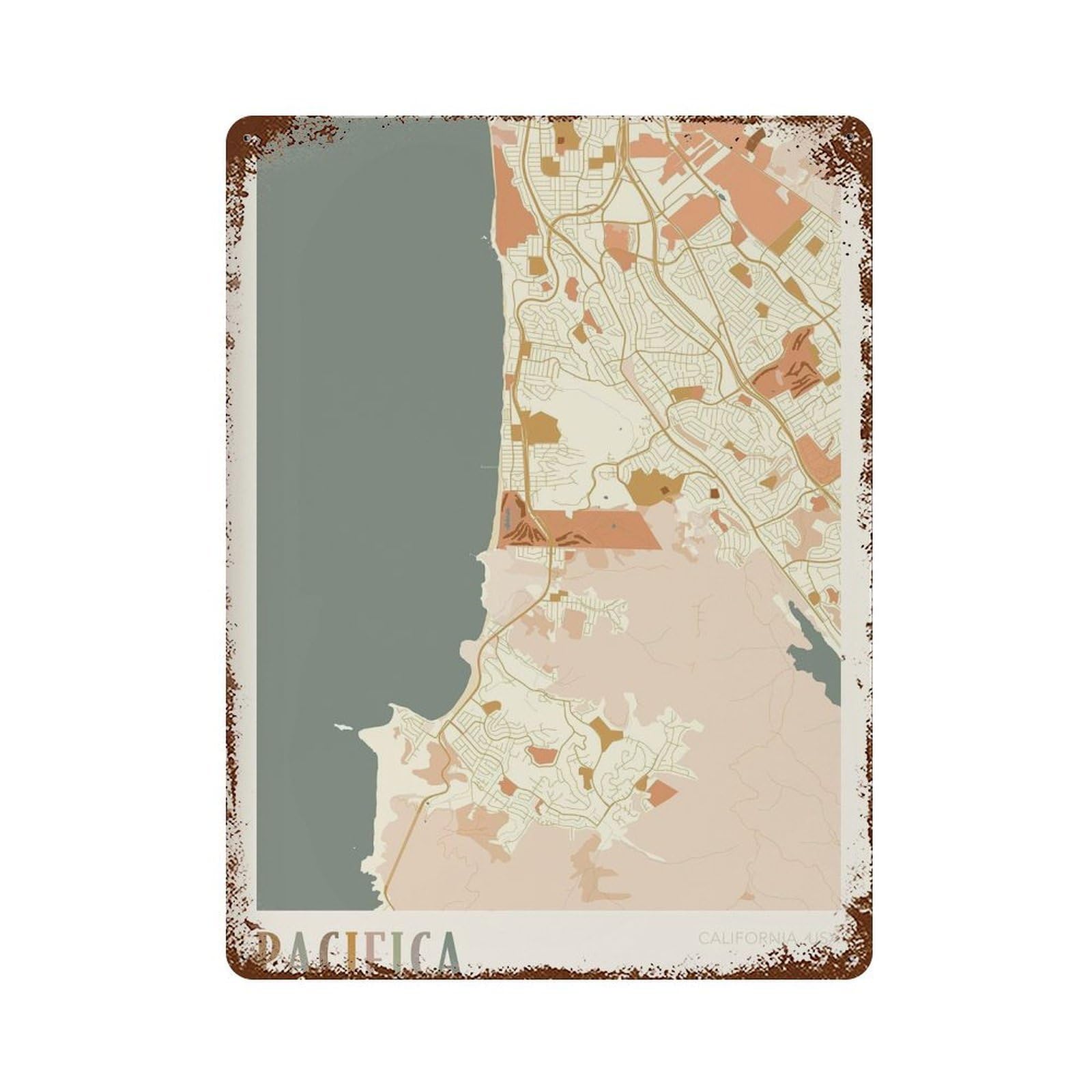 xiaoxiaoshen Pacifica Map California Travel Gift Boho Wall Decor Art Metal Tin Poster Modern Home Decor Art Home Bar Shop Decorations Vintage Sign 40x30cm