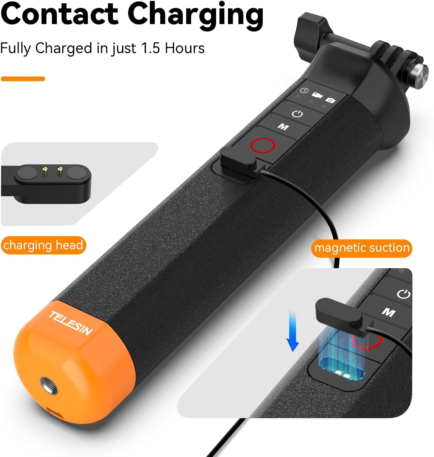 Telesin Poignée flottante Bluetooth pour GoPro Hero 13, caméras d'action 12/11/10, perche à selfie sous-marine avec télécommande Bluetooth intégrée pour GoPro Hero 13