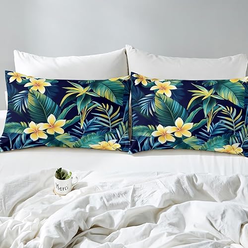 Miniatura 4 de Juego de ropa de cama de flores de hibisco, sábana bajera ajustable de acuarela de Shrubalthea, hojas de palma tropicales, decoración de ropa de