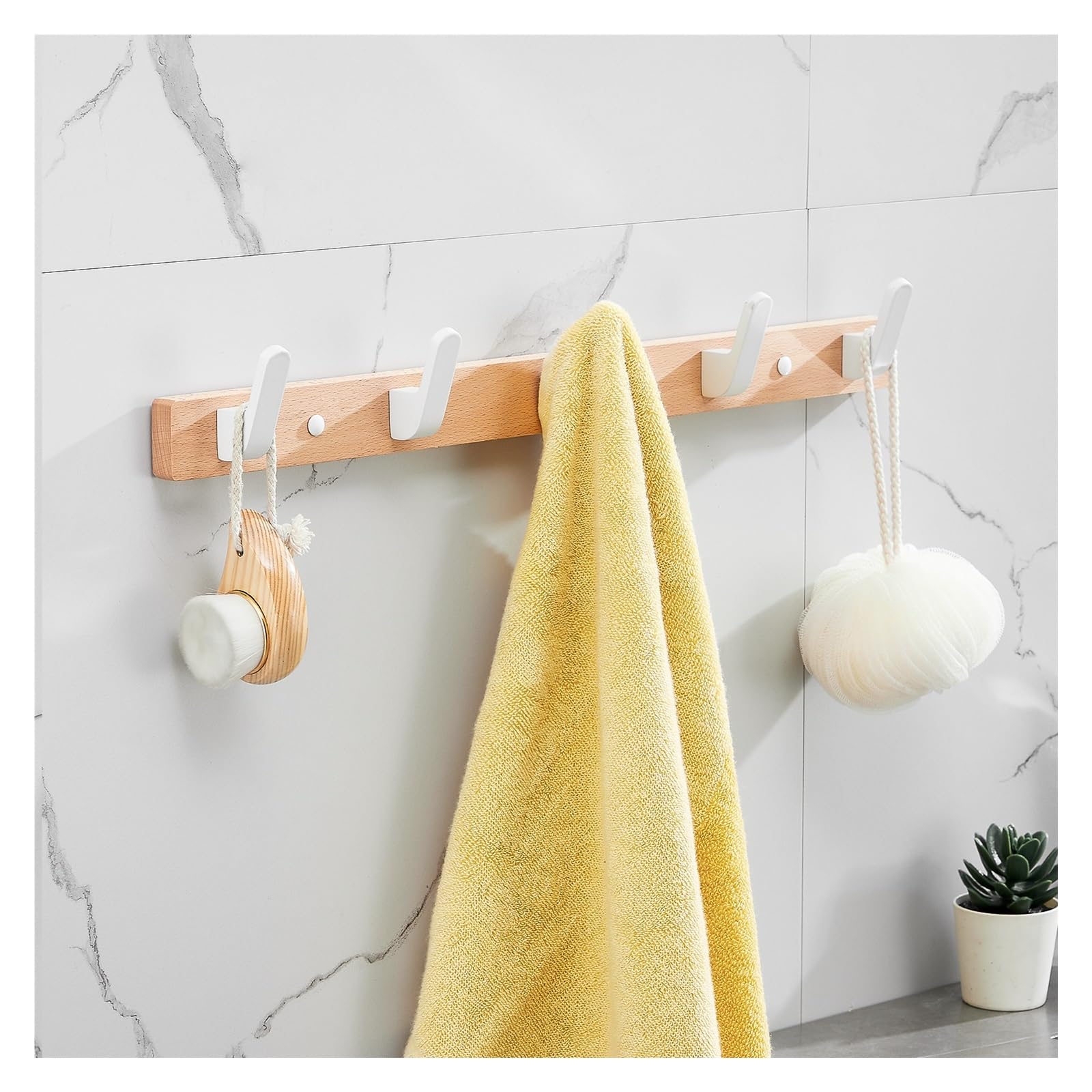 Suodebyy 119-5Hooks Coat Hooks Wall Mounted Black Wood Wall Hook Hanging