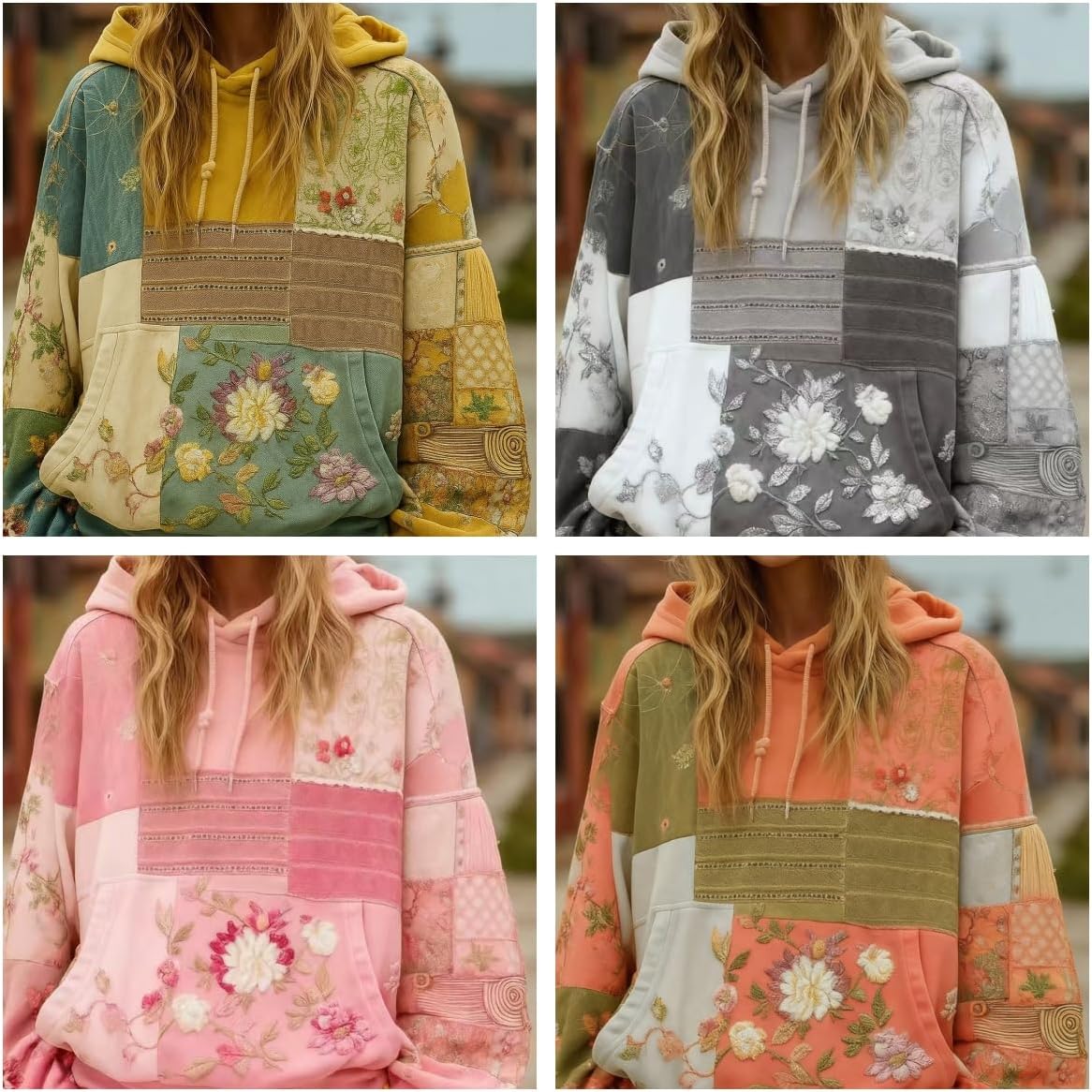 Womens Boho Floral Vintage Printed Hooded Long Sleeve Hoodie Oversized Drawstring Fall Sweatshirts - Image 3