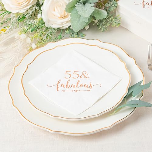 Miniatura 4 de Crisky Servilletas de cumpleaños 55 para mujer, decoraciones de cumpleaños 55, suministros de mesa de postre Bevergae para cumpleaños 55, 50
