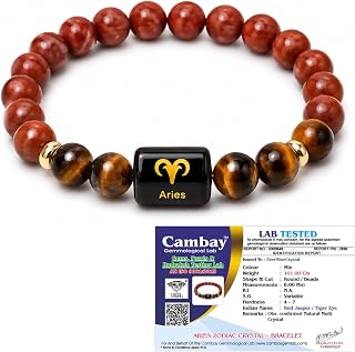Aries Zodiac Bracelet (मेष राशि) | Certified Healing Crystal for Confidence, Protection & Stability | Original Red Jasper & Tiger Eye Stone | Bracelet for Man & Woman | Gift for Man & Woman