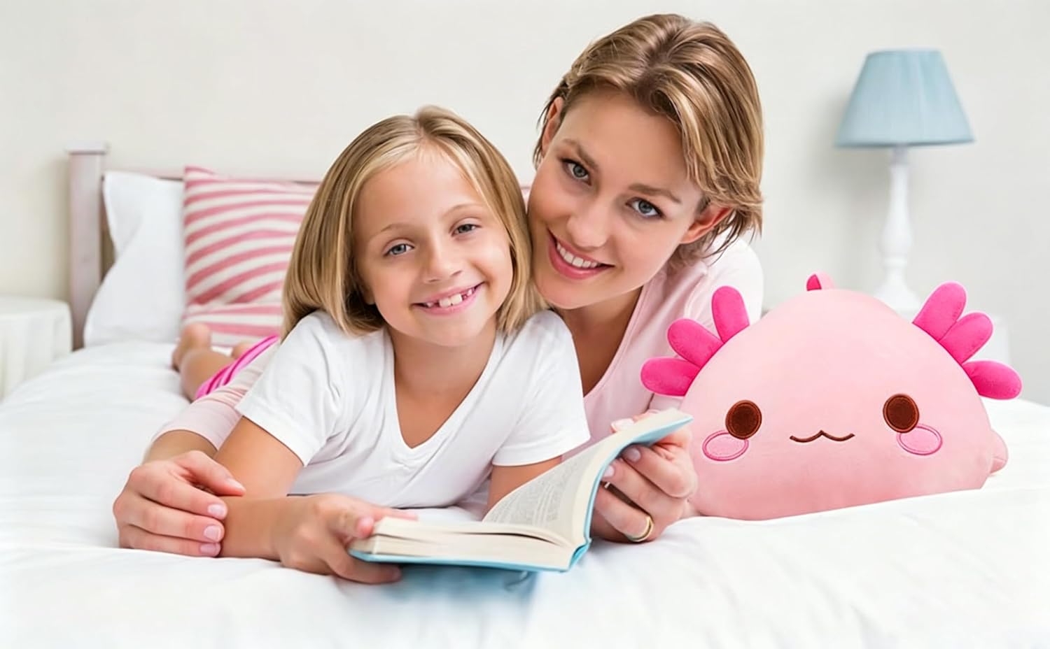 19.7 Inch Axolotl Plush Pillow, Soft Pink Kawaii Stuffed Animal Toy, Cute Salamander Plushie Gift for Kids Adults Bedroom Decor