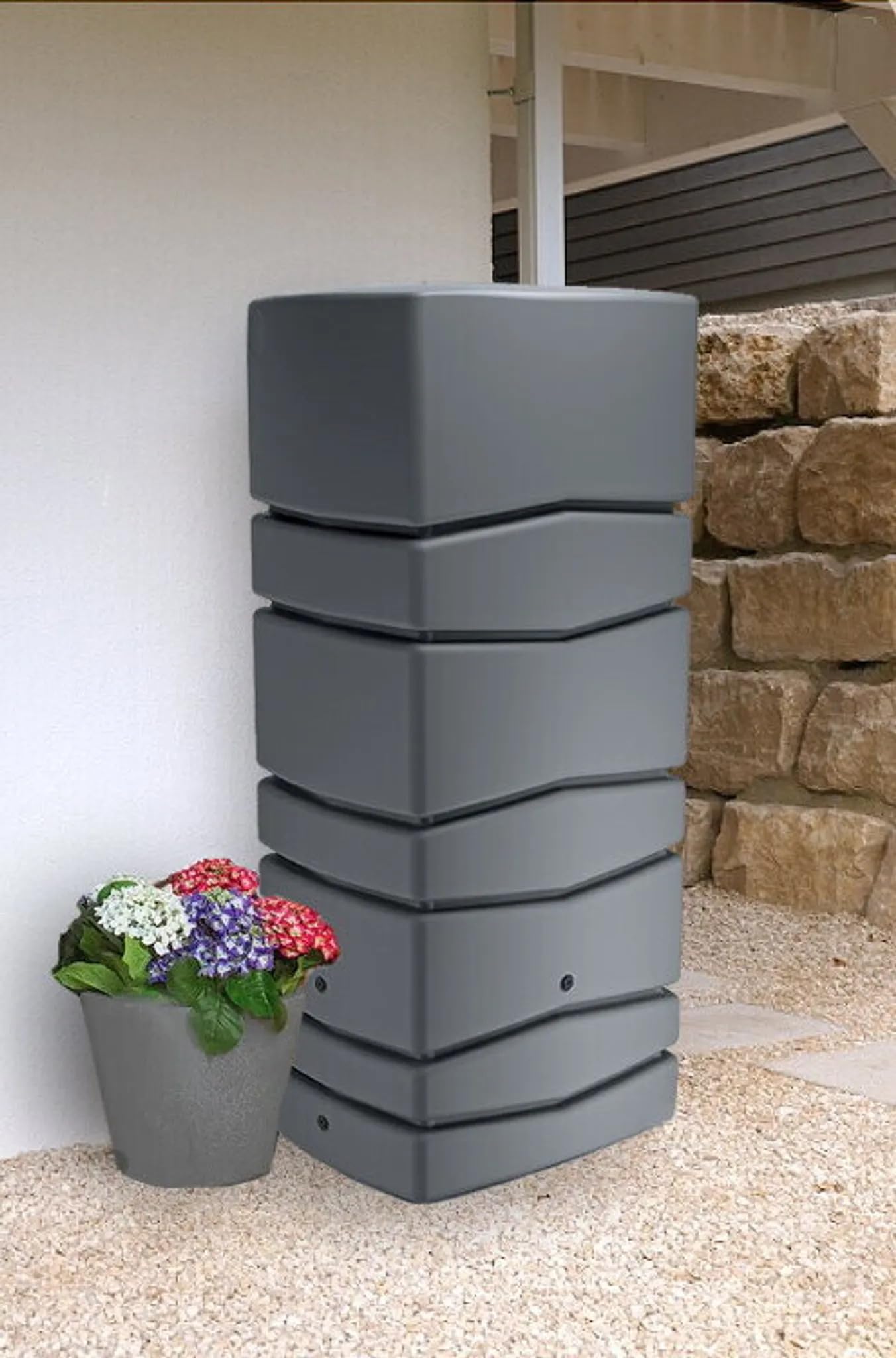 Regentonne 650 Liter, Grau, Robuster Regenwasserspeicher für Garten, 165 x 57 x 77 cm