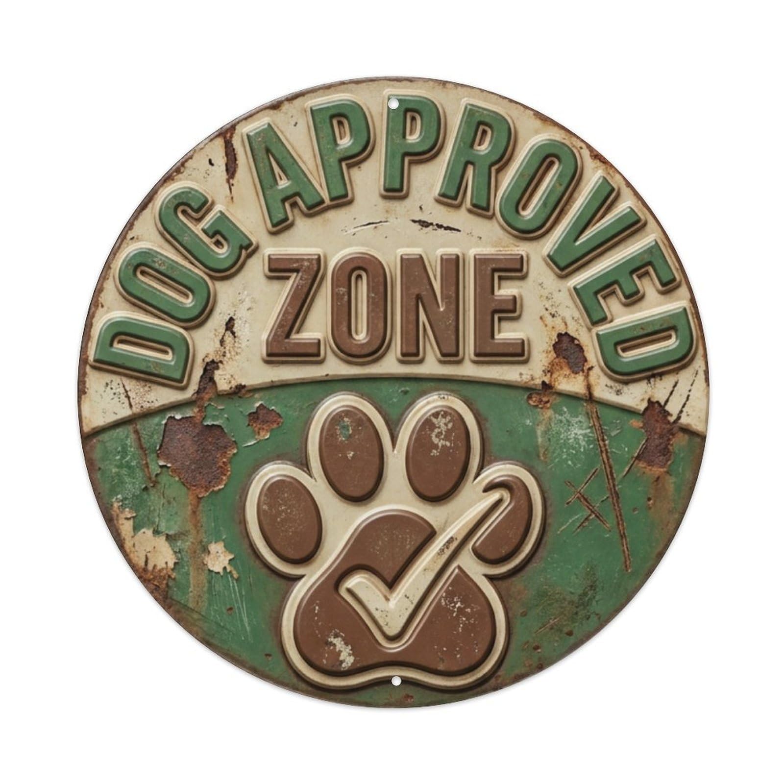 Dog Approved Zone Paws Metal Tin Sign Plaque Wall Decor for Cafe, Club Bar, Office, Home Garden Round Metal Poster 8x8Inch