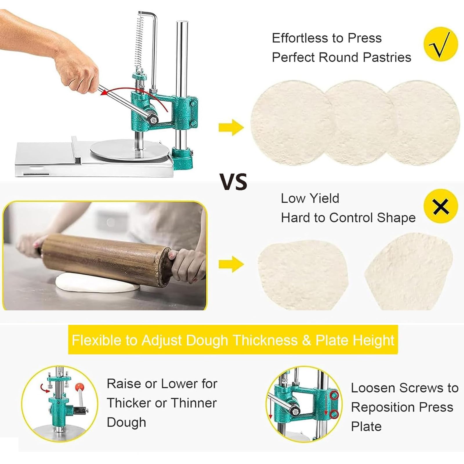 Pressa per pizza manuale per cucina Presse per biscotti Pizzaioli Pressa per impasto Rullo per impasto portatile Sfogliatrice per impasto Macchina per pressa per pizza Utensili da (16 centimetri)