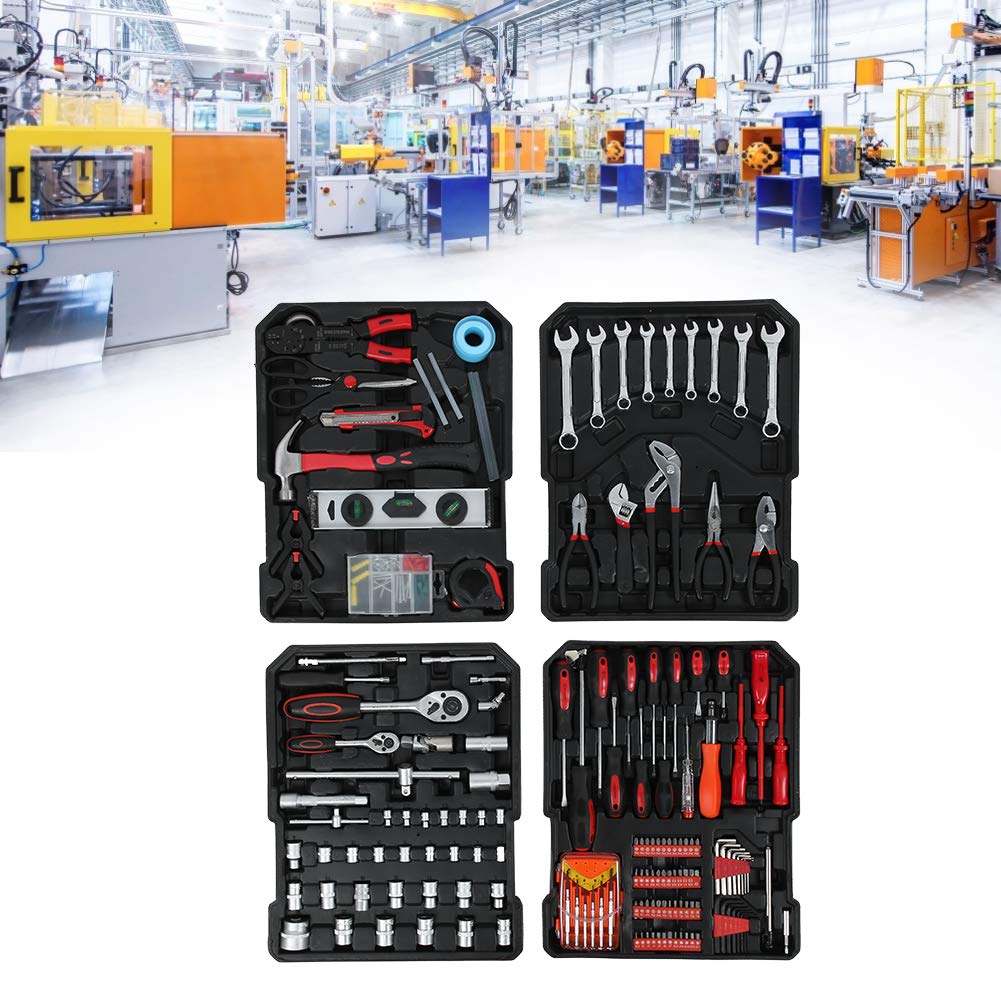 Último juego de herramientas de mano, 186 piezas en caja Juego de herramientas de mano Trolley Box Alicates domésticos Llaves Kit de destornilladores de reparación de hardware con caja de herr