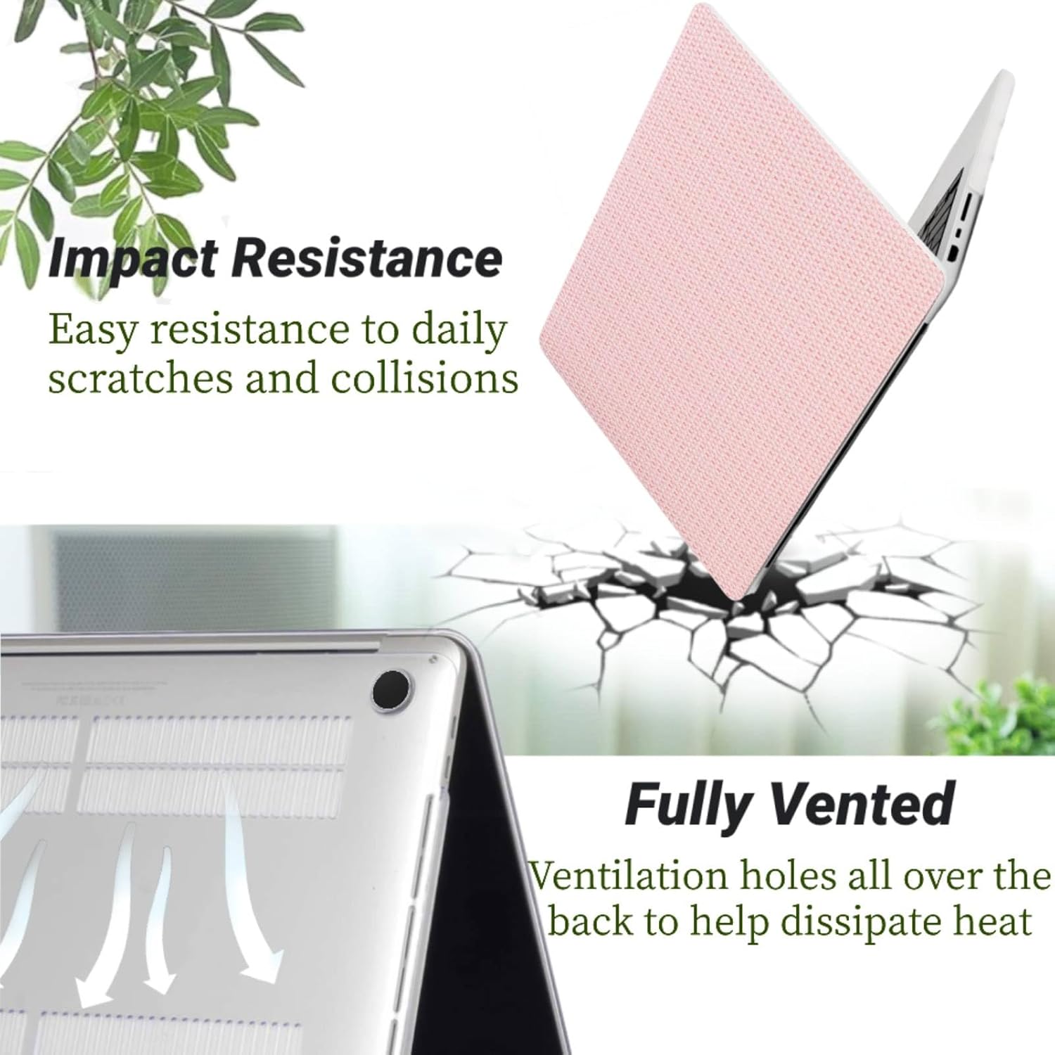 Laptop Shell for MacBook Air 13.6 inch Case 2025-2022 Model A2681 M2 A3113 M3 A3240 with Liquid Retina Display & Touch ID, Woven Leather Protective Hard Cover & Keyboard Skin, Straw Pink