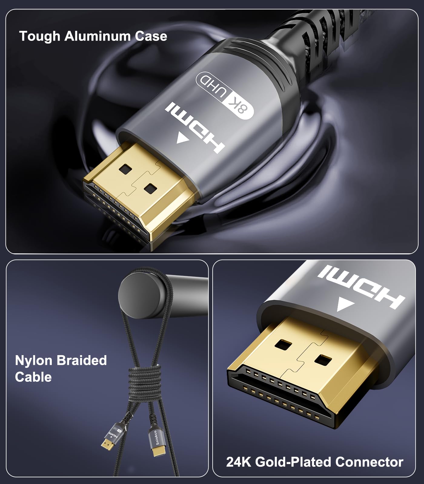 Sniokco 8K 4K HDMI Cable 48Gbps 49FT, High Speed HDMI® Cable Aluminum 4K@120Hz 8K@60Hz, DTS:X, HDCP 2.2 & 2.3, eARC HDR 10 Compatible with PS5/Blu-ray/Roku TV