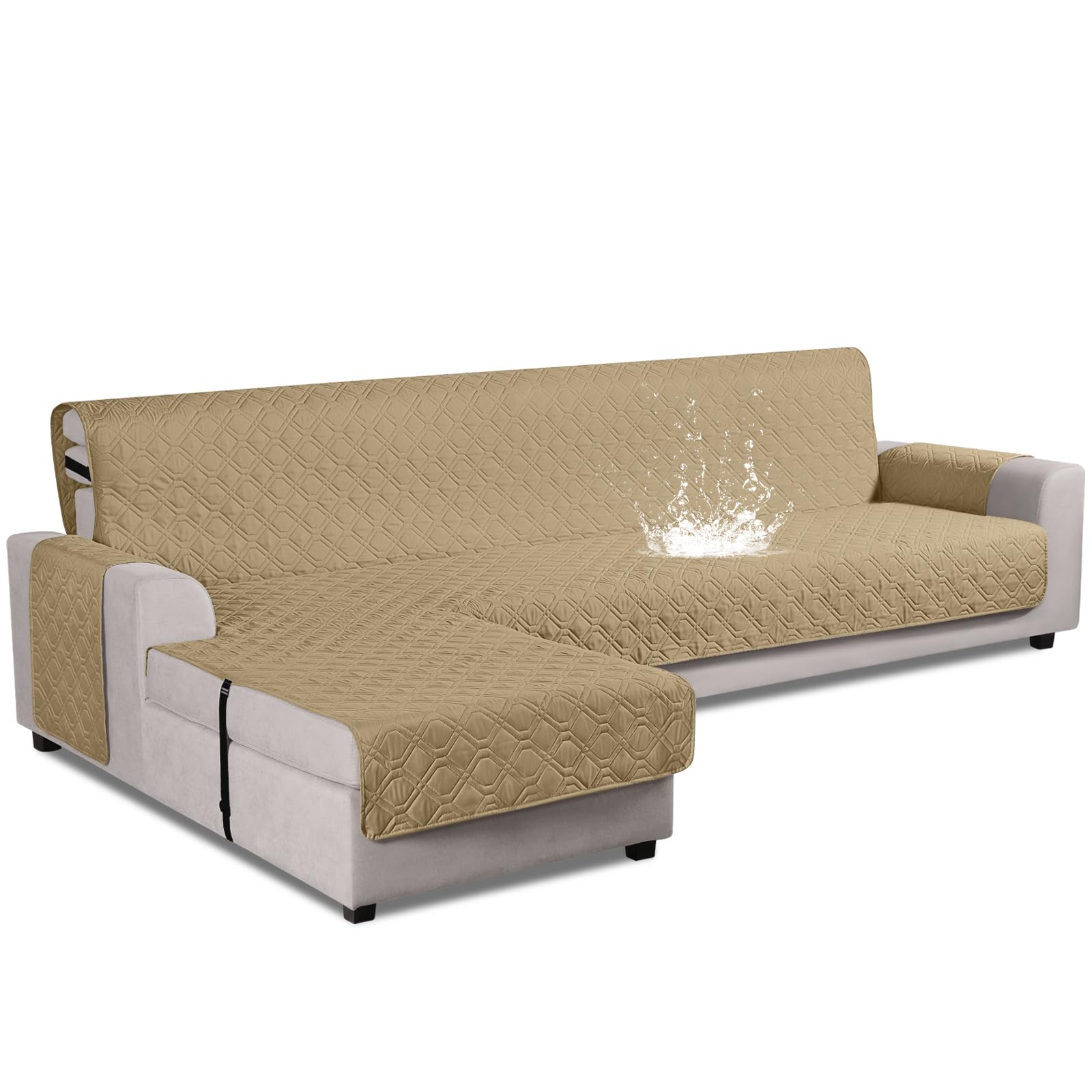 VANSOFY Upgraded Sectional Couch Covers 100% Waterproof L Shaped Sofa Slipcover Reversible Chaise Lounge Cover for Sectional Sofa Furniture Protector Cover for Pets Dog Cat(Small, Sand)