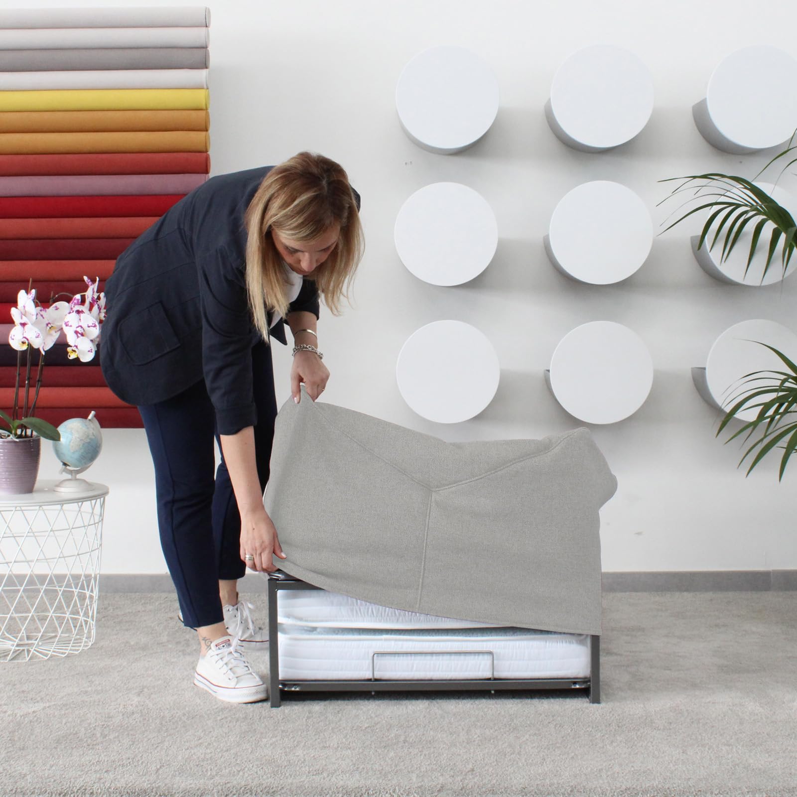 EVERGREENWEB - Pouf Letto Singolo con materasso Waterfoam h 10 cm, Salvaspazio Pieghevole poggiapiedi, Ottomano, Tessuto Grigio Scuro Sfoderabile e Lavabile, per Camera Cameretta Soggiorno - IRIS