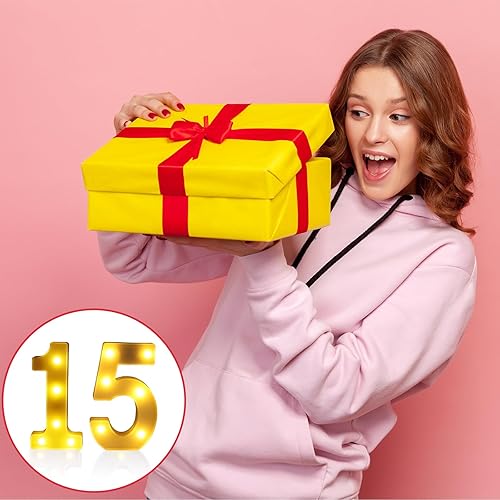 Miniatura 7 de Decoraciones de 15 cumpleaños para niñas y niños, 15 números iluminados para decoraciones de quinceañera, Número 15 decoración para quinceañera,
