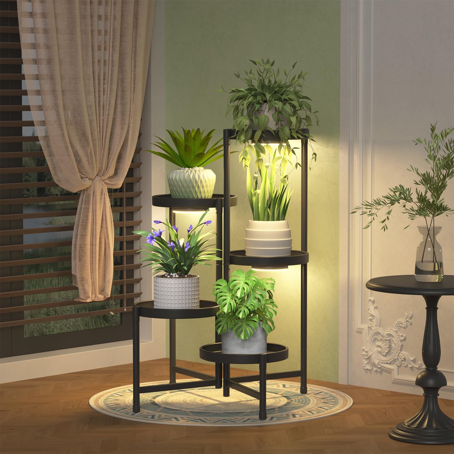 iDavosic.ly 5 Tier Large Plant Stand with Grow Light, 10 Inch Tray, Black