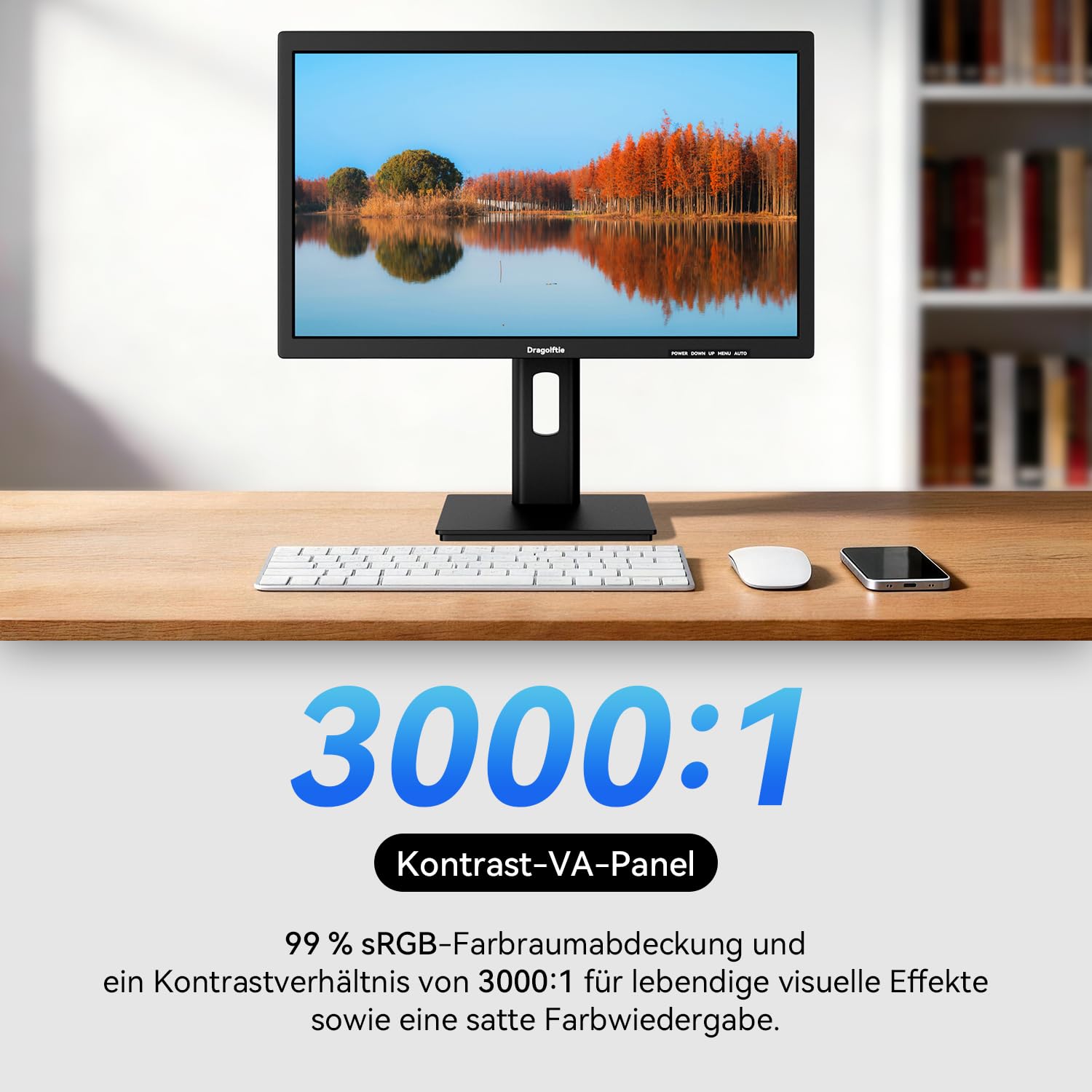 24 Zoll Touchscreen Monitor VA PC Touch Screen Kontrastverhältnis 3000:1 | Höhe/Drehung/Schwenk/Neigung einstellbar, 99% sRGB Touch Bildschirm FHD 1080P, 75Hz, Lautsprecher, HDMI, VGA, Typ-B, VESA
