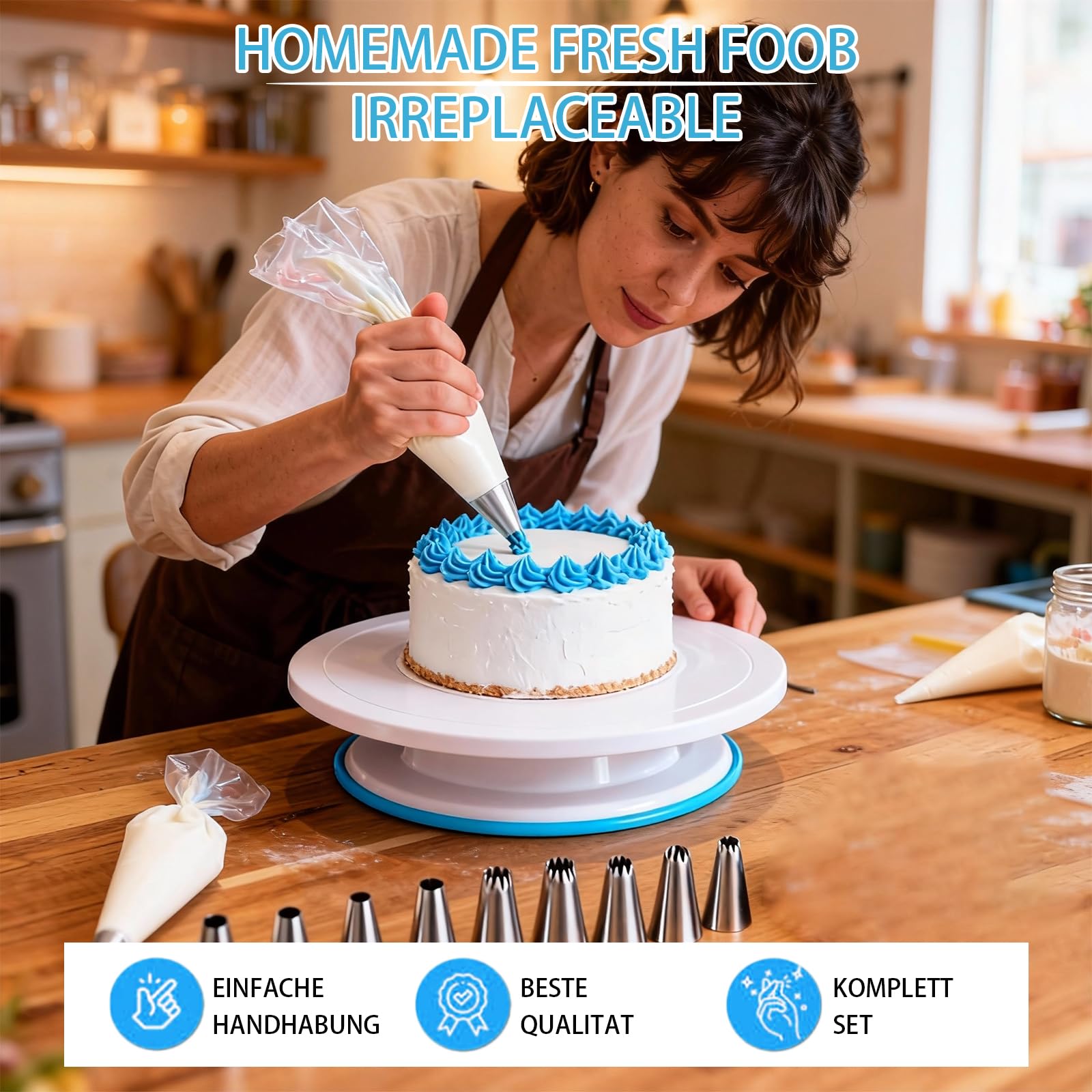 Set d'Accessoires à Pâtisserie, 196 Pièces – Plateaux Tournants, Douilles, Sacs à Pâtisserie, Supports à Gâteau – Kit Pâtisserie Complet pour Débutants et Professionnels