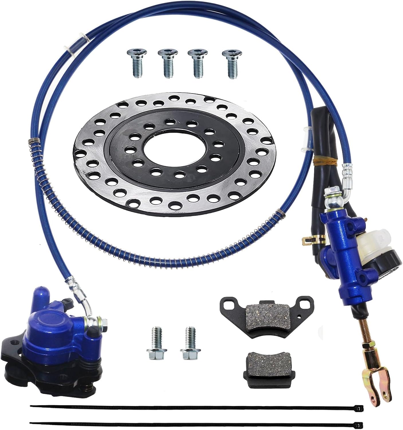 PRO BAT Rear Front Hydraulic Brake Assembly Caliper Master Cylinder Kit + Disc Brake Plate Rotor + Brake Pad for Go Kart Golf Cart ATV (Blue)