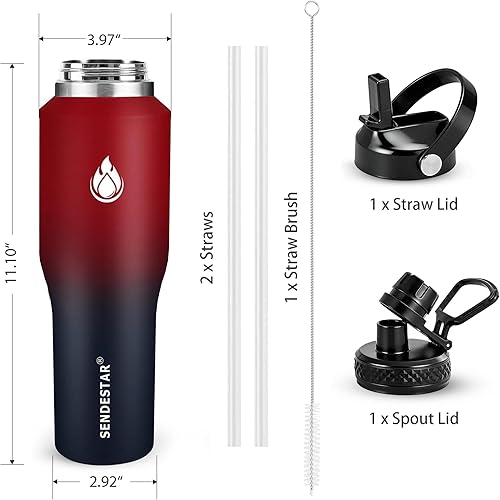 Miniatura 6 de SENDESTAR Botella de agua de 40 onzas de boca ancha de acero inoxidable aislada al vacío, doble pared con tapas de pajilla, cabe en cualquier