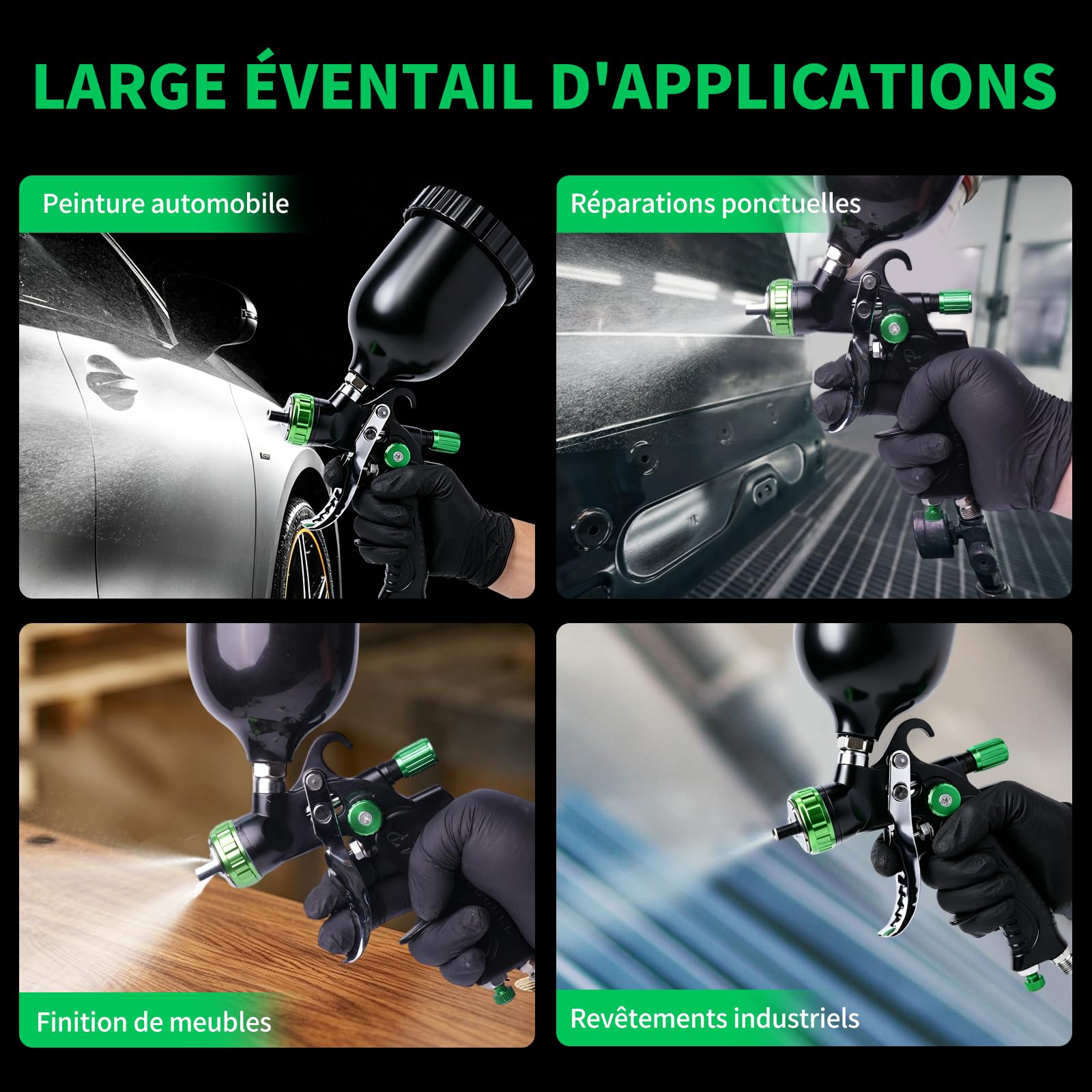 LVLP Pistolet à Peinture Kit, éQuipé de Buses de 1,3/1,7/2,0 mm Et d'un ManomèTre, Kit de Pistolet à Peinture à Alimentation par Gravité, Adapté à La Peinture Automobile